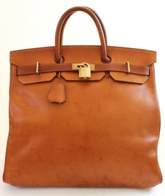 Hermes Haut a Courroies Bag HAC 45cm Travel Tote Rare Veau Grain Long Leather