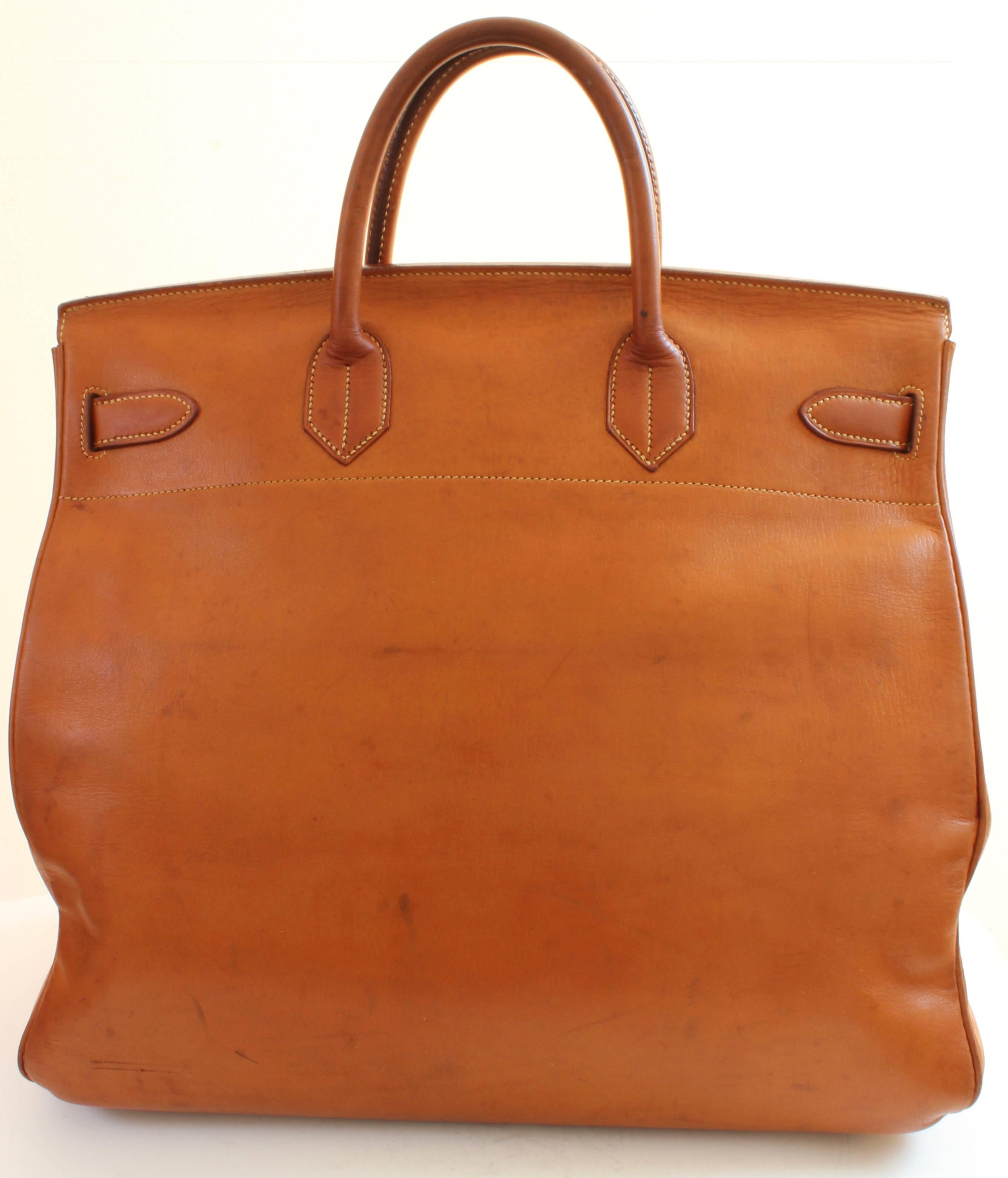 Women's or Men's Hermes Haut a Courroies Bag HAC 45cm Travel Tote Rare Veau Grain Long Leather 