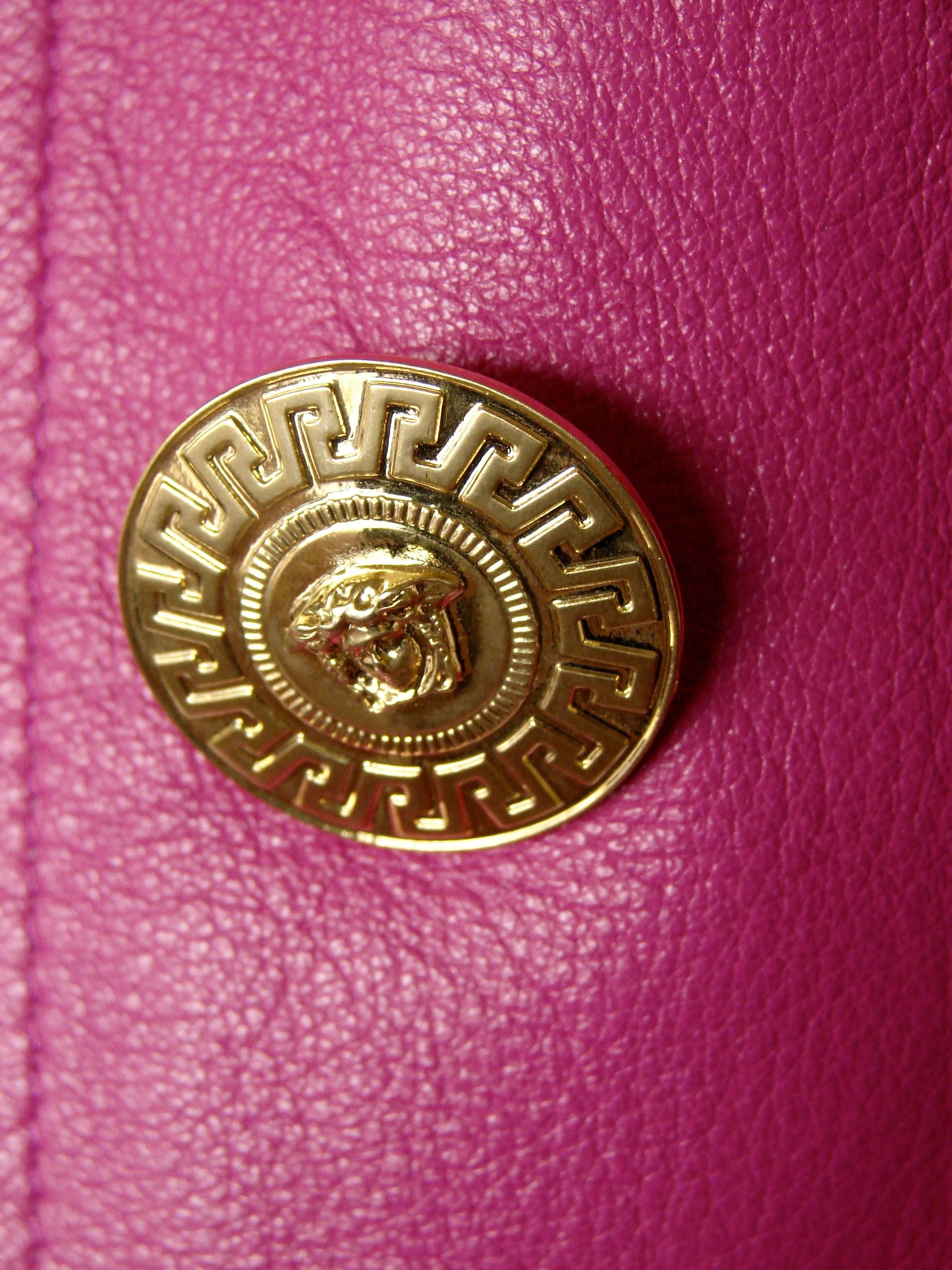 Versace Leather Coat with Belt + Medusa Buttons Trench Style Magenta Sz 40 2011 1