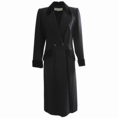 70s Yves Saint Laurent Long Black Coat Fitted YSL Rive Gauche Wool Gabardine 40