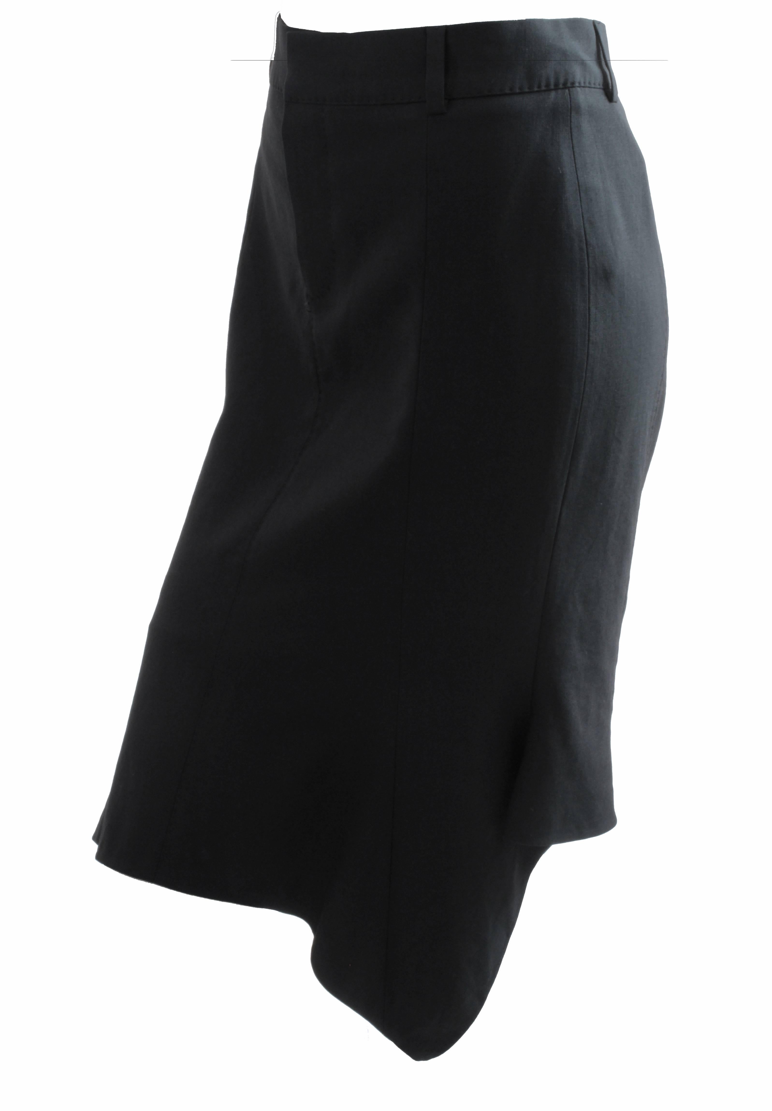 Tom Ford Black Dropped Hem Skirt Asymmetric Wool Sz 38  In Good Condition In Port Saint Lucie, FL