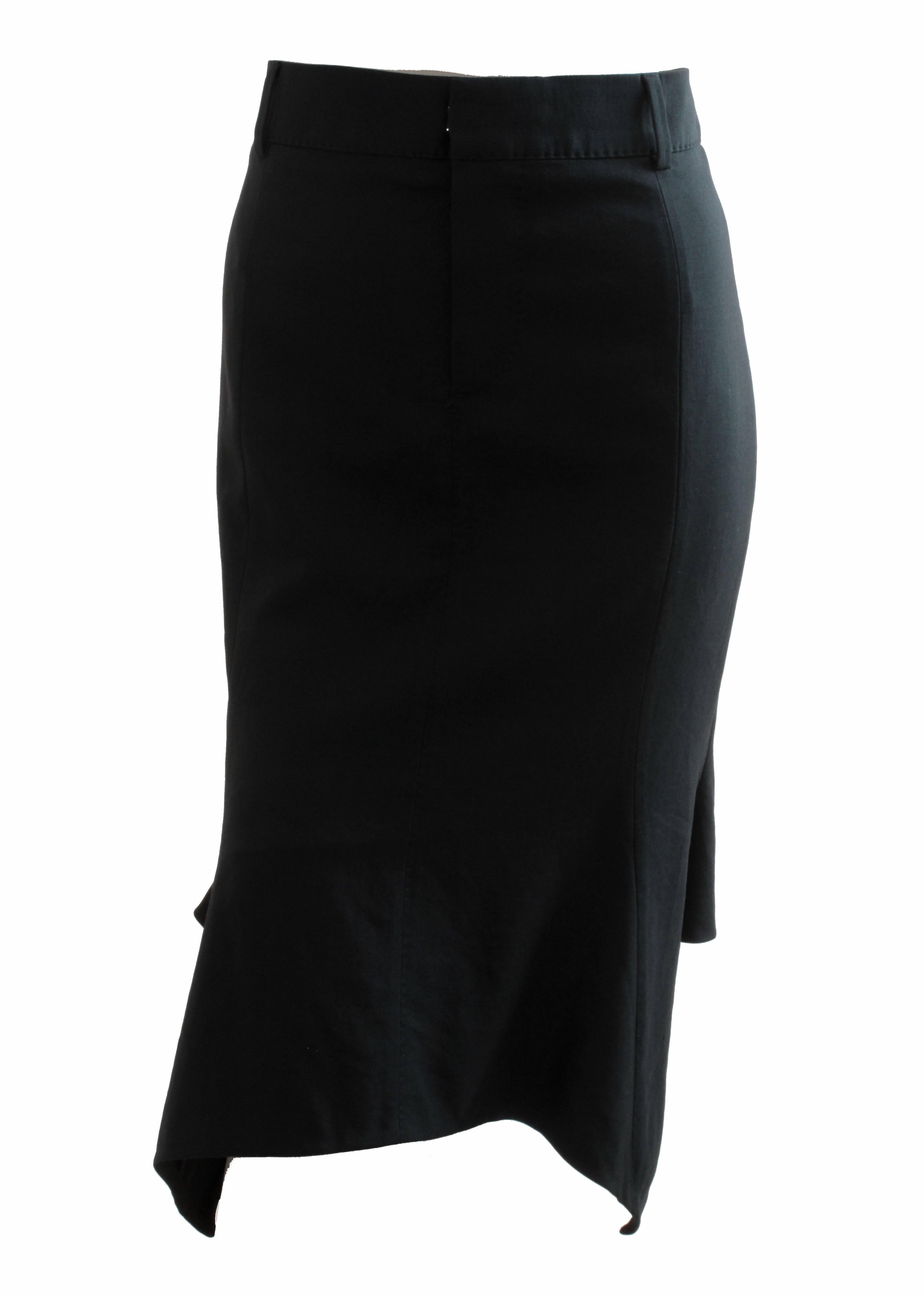Women's Tom Ford Black Dropped Hem Skirt Asymmetric Wool Sz 38 