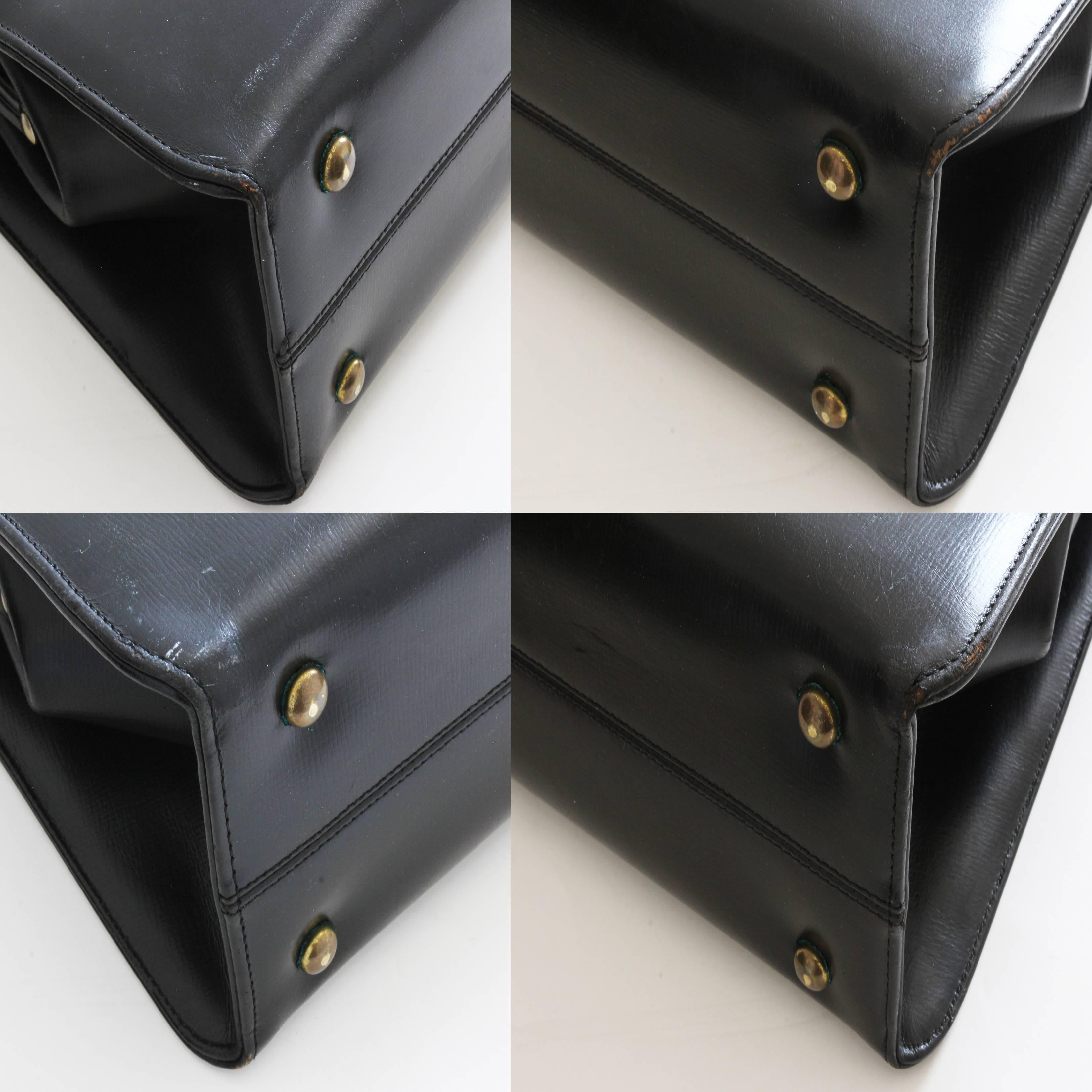 Coblentz Original Top Handle Bag Black Box Leather Structured Bag, 1960s  5
