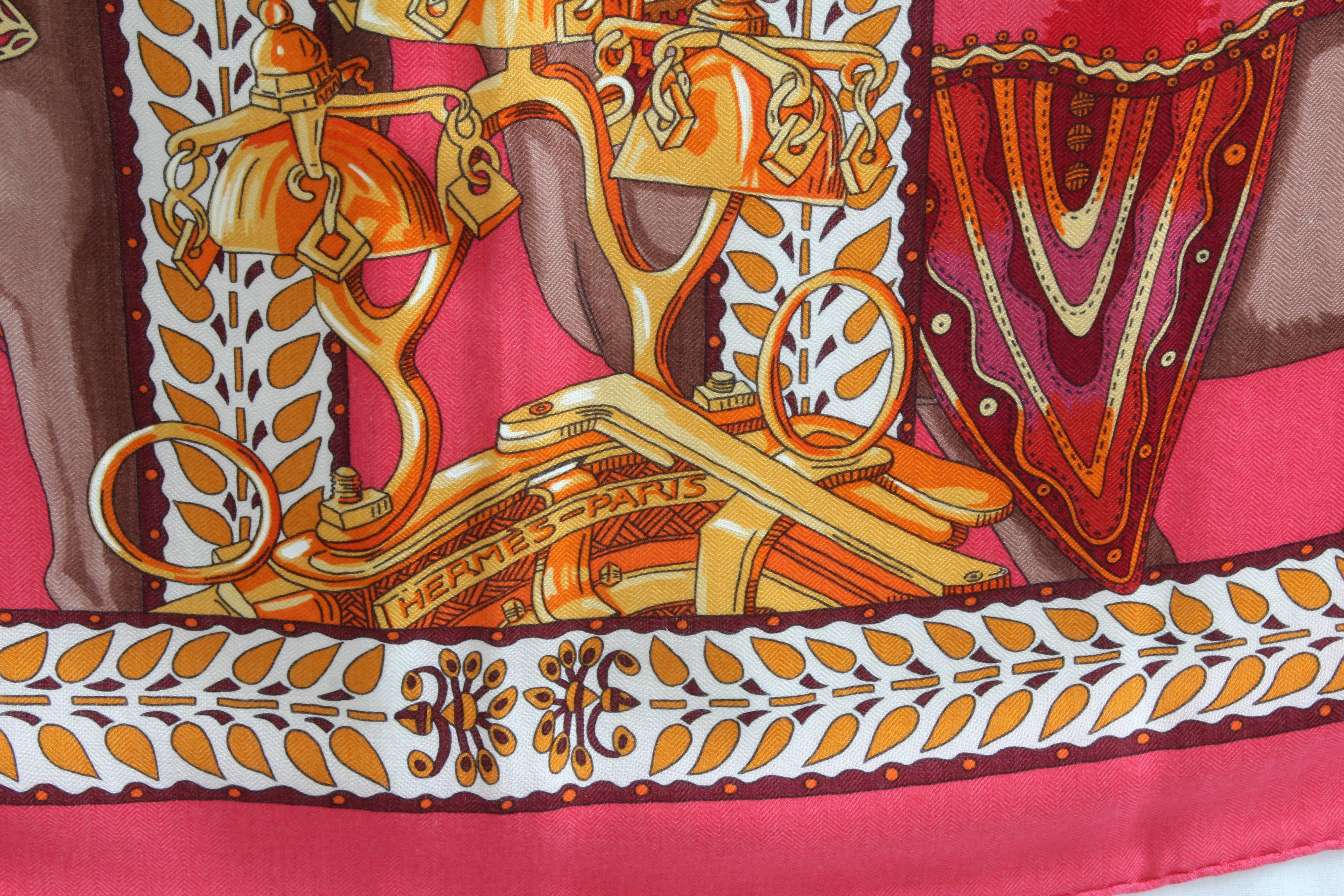 Hermes 140cm La Danse du Cheval Marwari Rose Vif Cashmere Silk Shawl 2