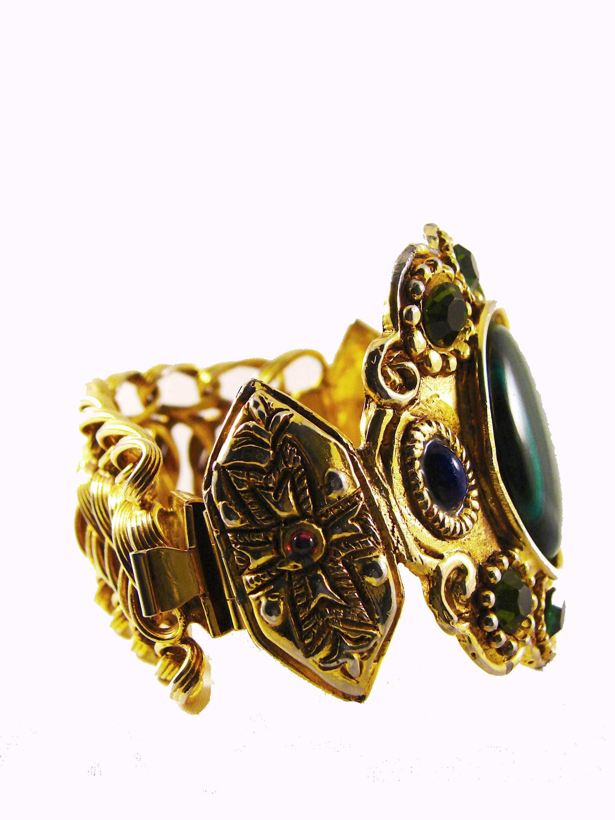 Women's Christian Lacroix Byzantine Cross Bracelet with Gemstones & Chain, 1980s