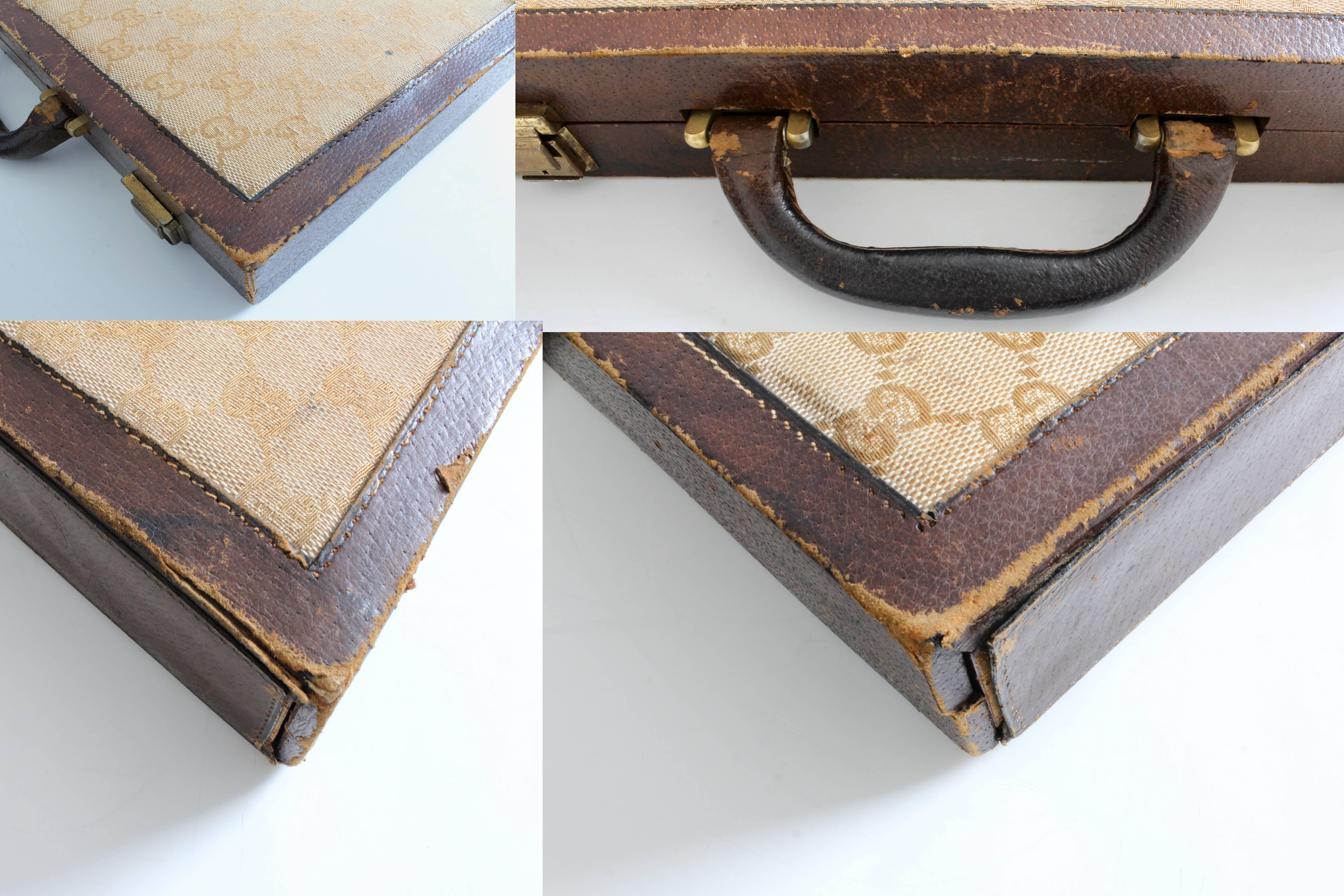 Vintage Gucci Travel Backgammon Set Rare GG Logo Canvas Leather Trim 1960s 5