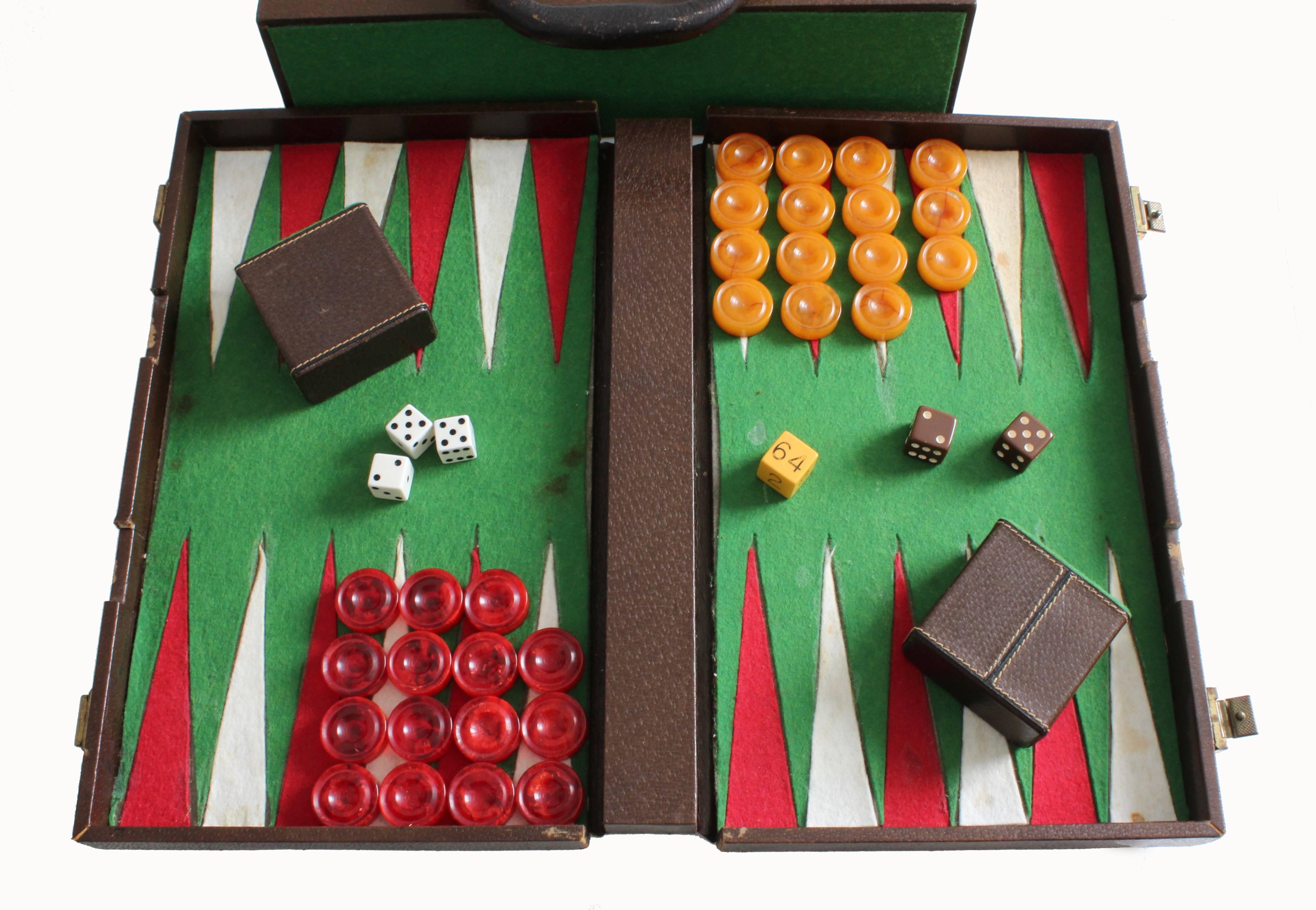Vintage Gucci Travel Backgammon Set Rare GG Logo Canvas Leather Trims 1960s 9