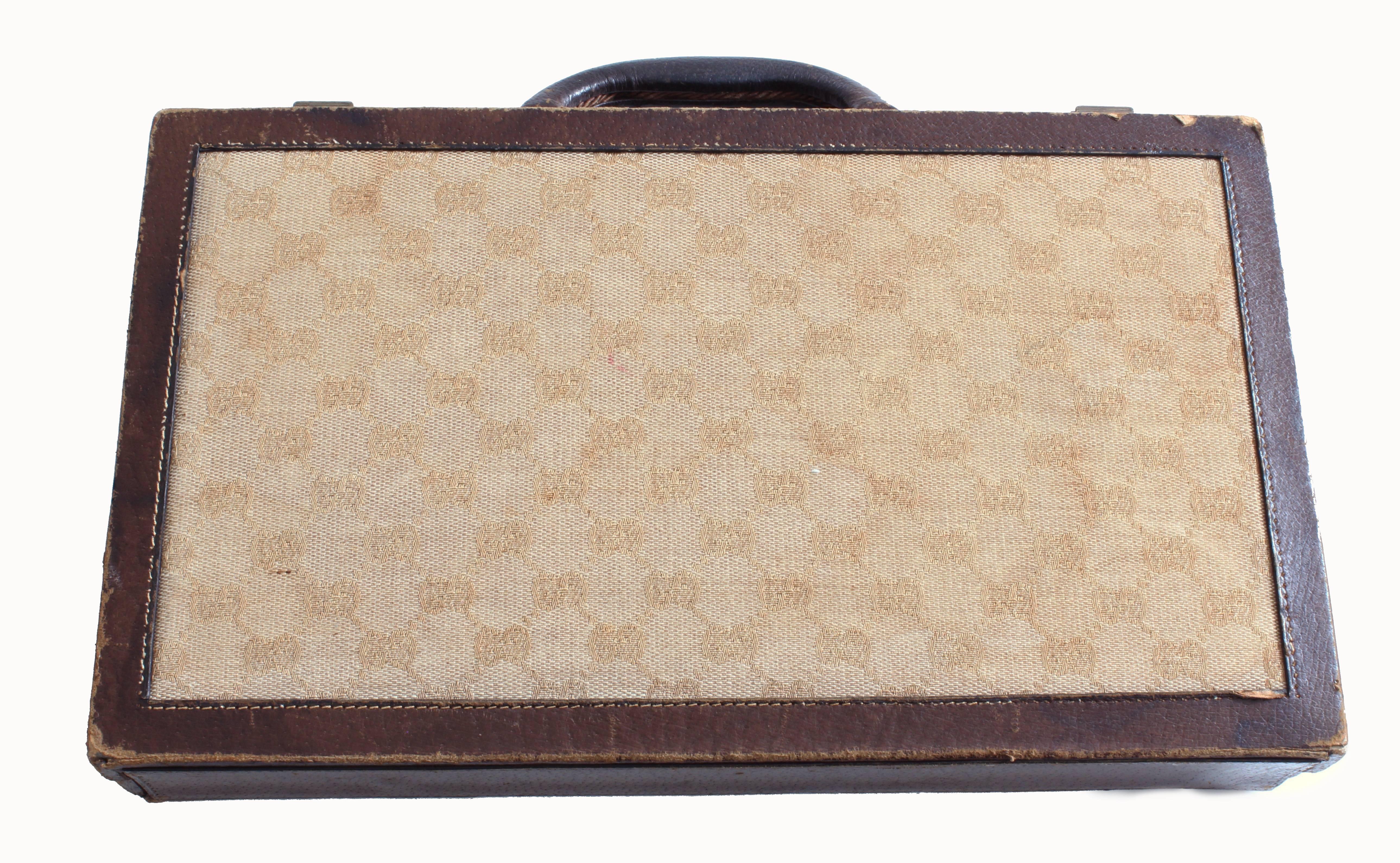 Vintage Gucci Travel Backgammon Set Rare GG Logo Canvas Leather Trims 1960s 6