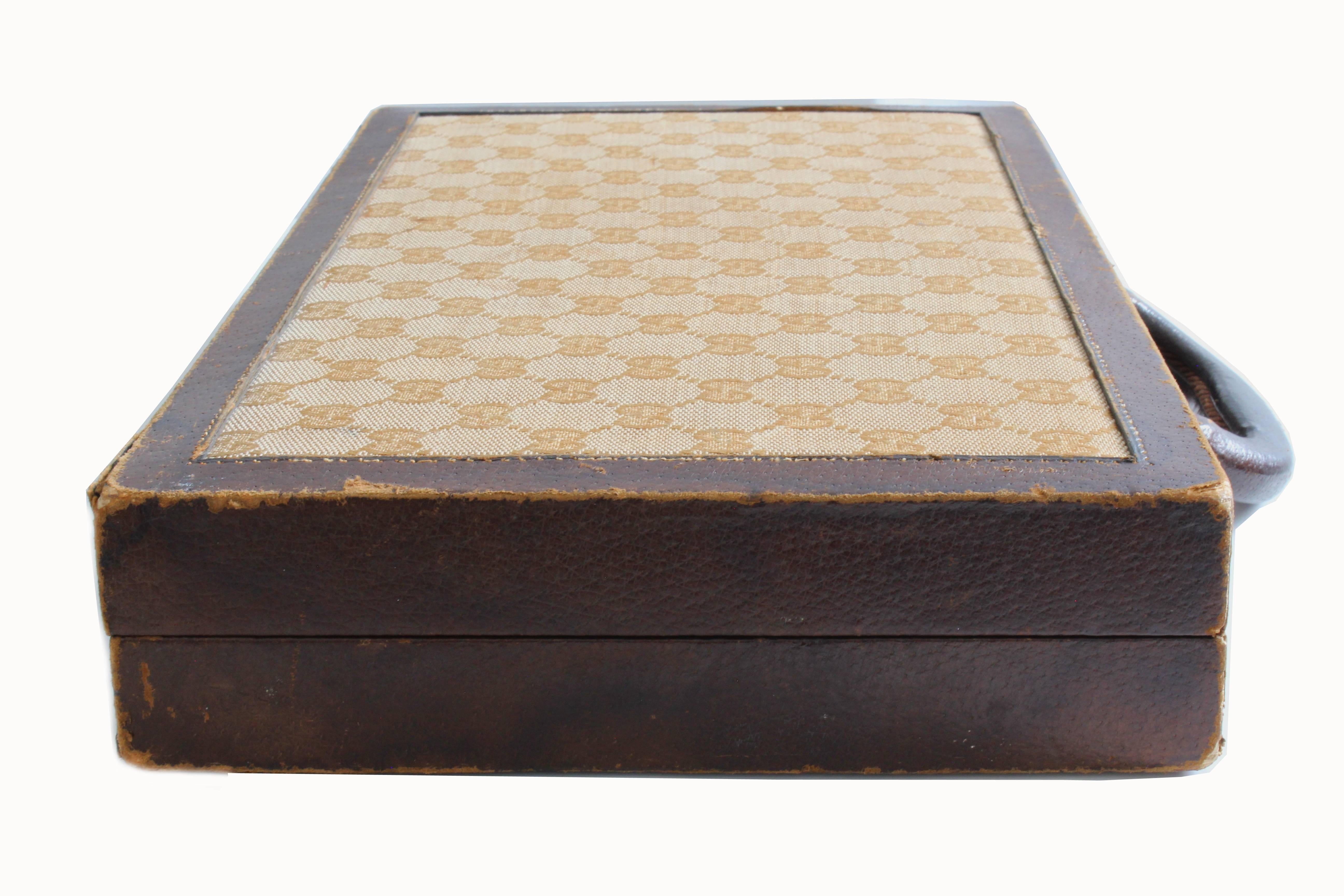 Vintage Gucci Travel Backgammon Set Rare GG Logo Canvas Leather Trims 1960s 2