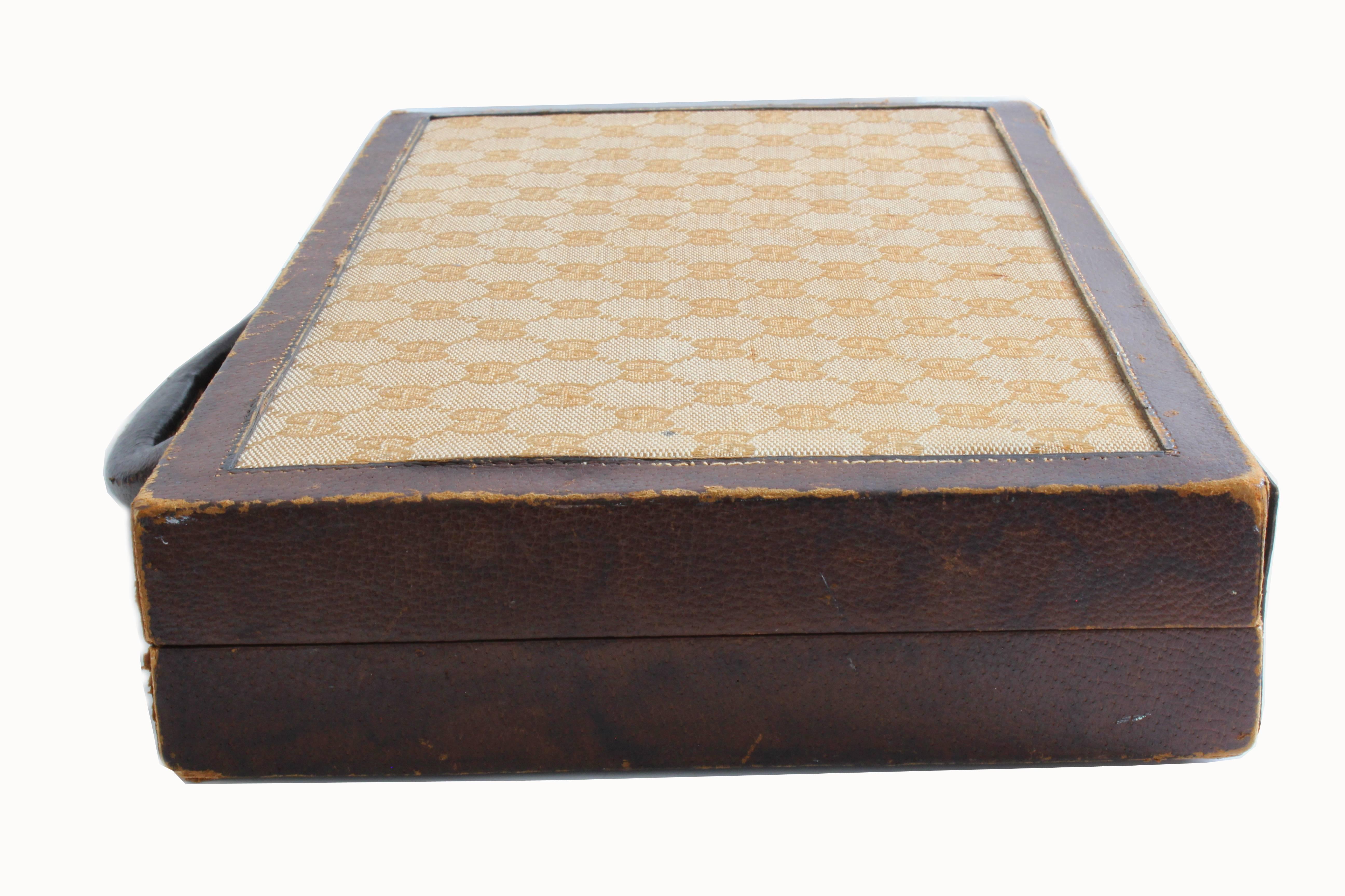 Vintage Gucci Travel Backgammon Set Rare GG Logo Canvas Leather Trims 1960s 3