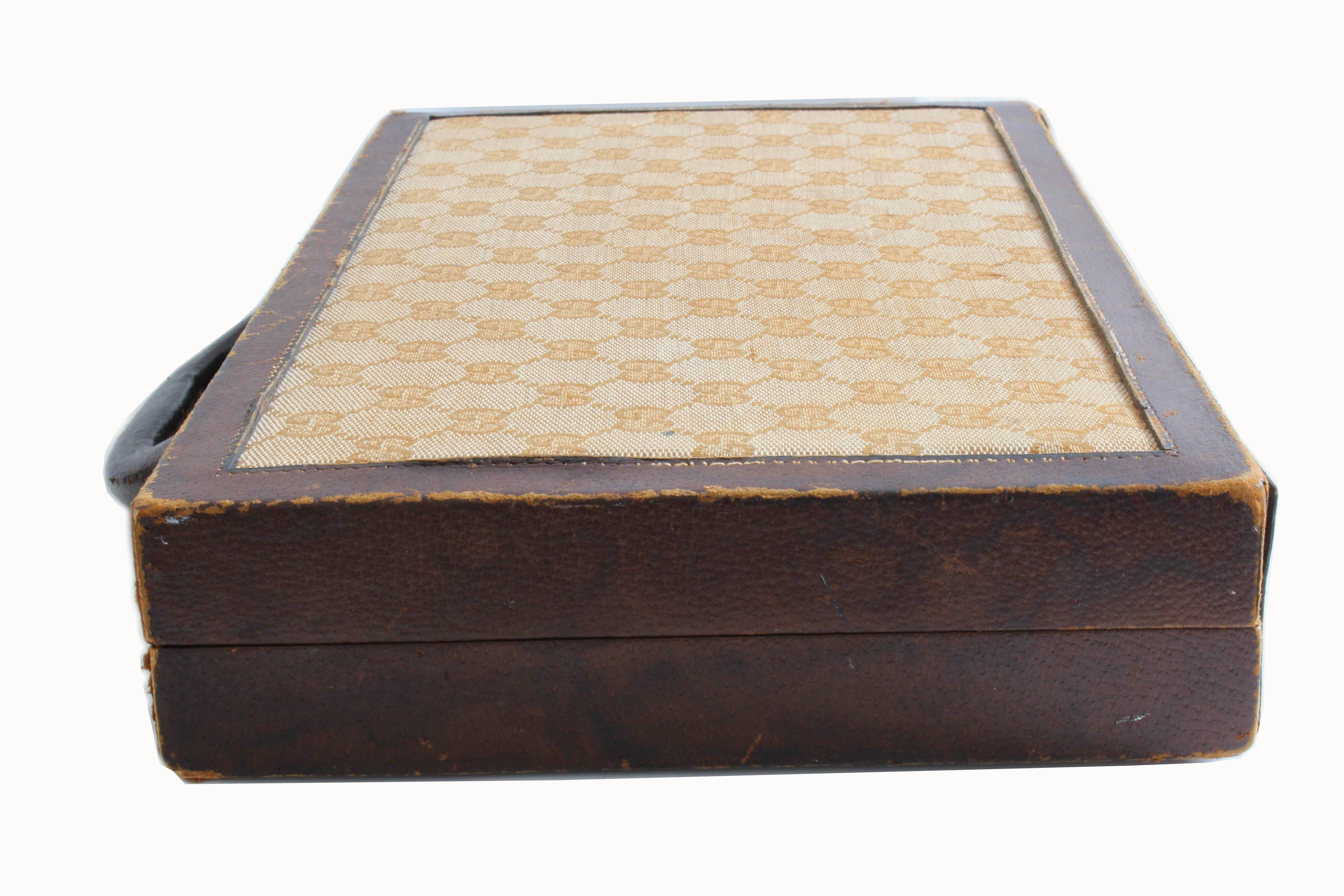 Women's or Men's Vintage Gucci Travel Backgammon Set Rare GG Logo Canvas Leather Trim 1960s