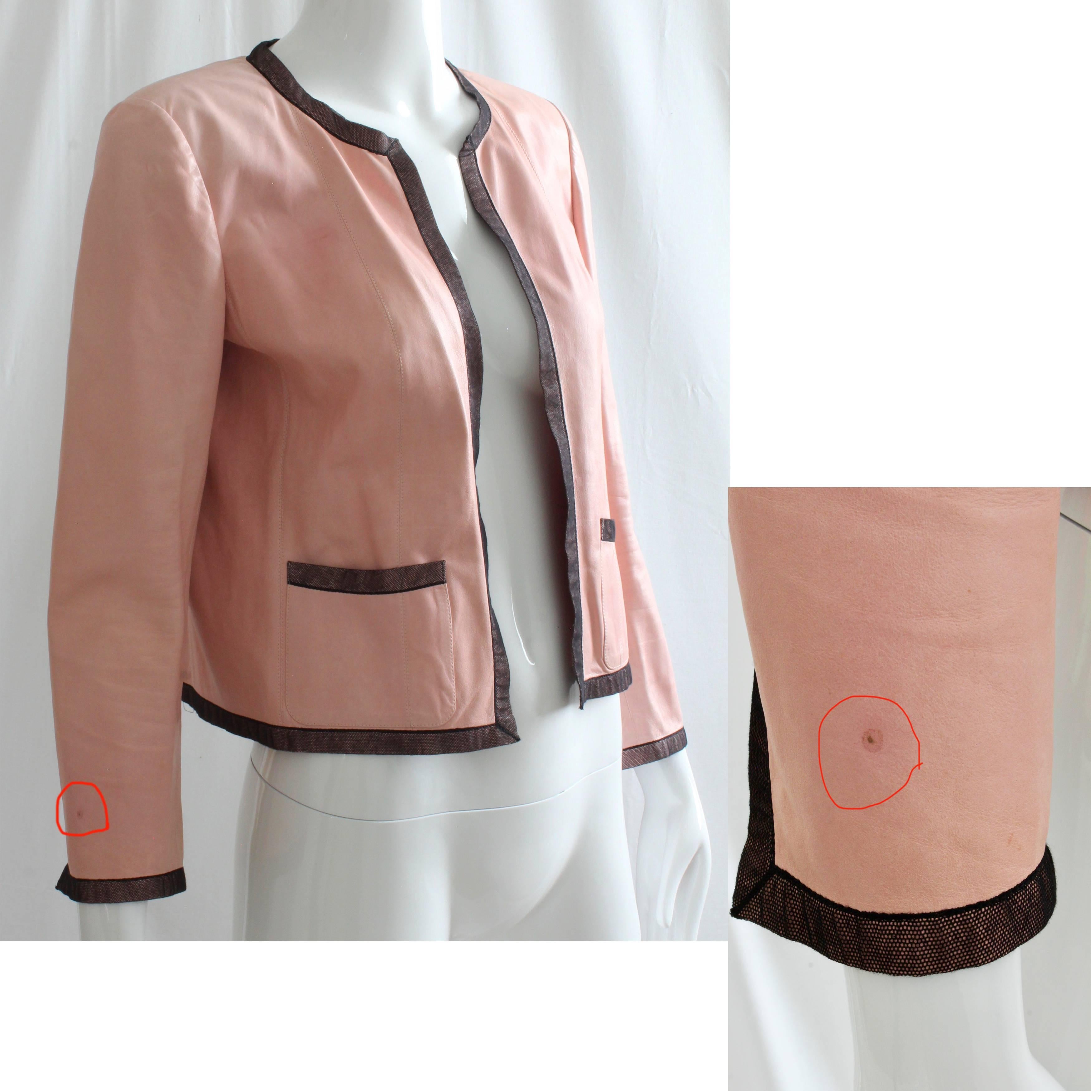 Women's Rare Chanel Pink Lambskin Leather Jacket Lace Trim 03P Runway Collection Size 40