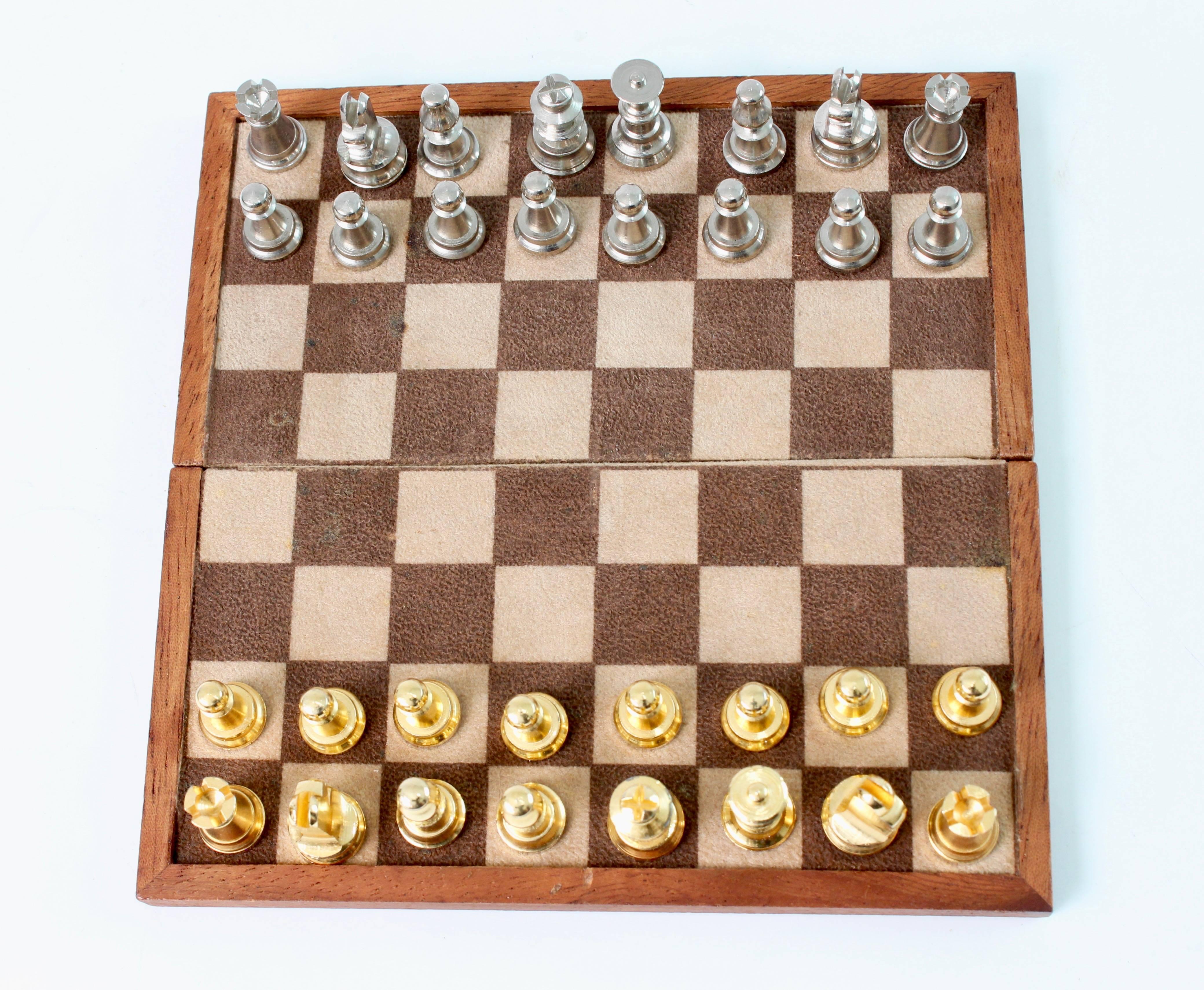 Brown Vintage Gucci Burl Wood Box Chess Set Bar Game Travel Set Rare 1970s 