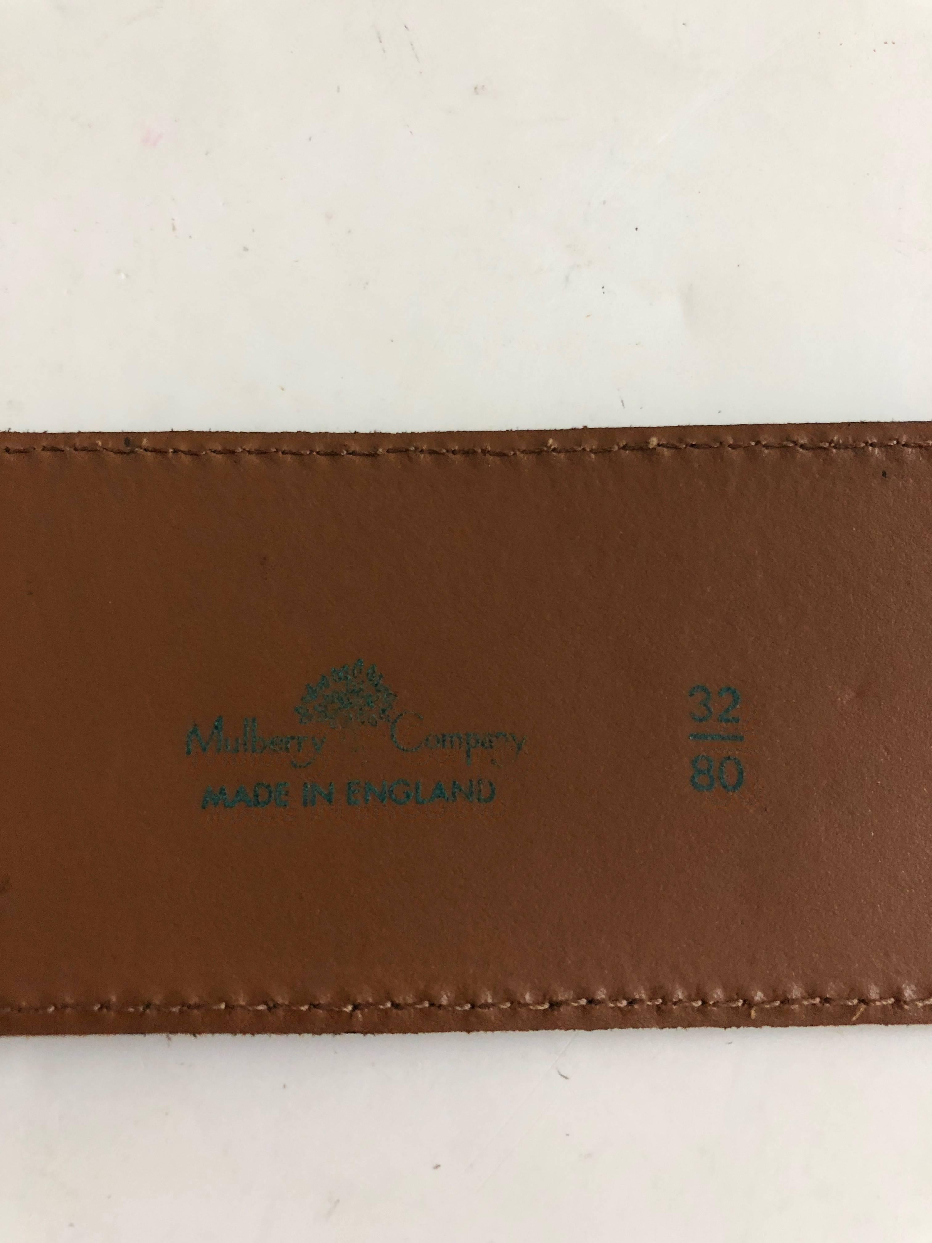 Mulberry Company England Wide Belt Large Gold Buckle Brown Suede Leather Sz 32 In Good Condition In Port Saint Lucie, FL