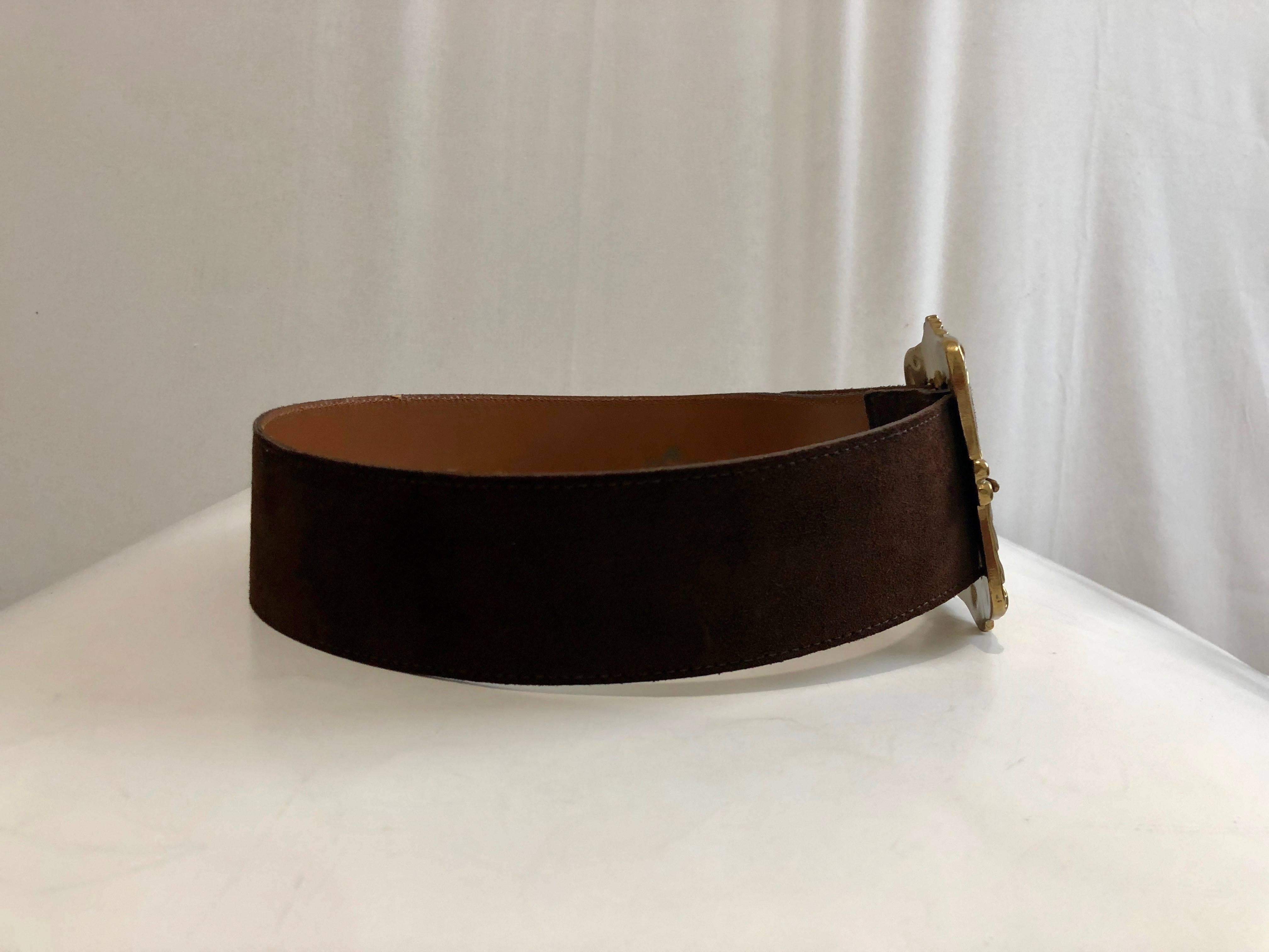 brown suede belt gold buckle
