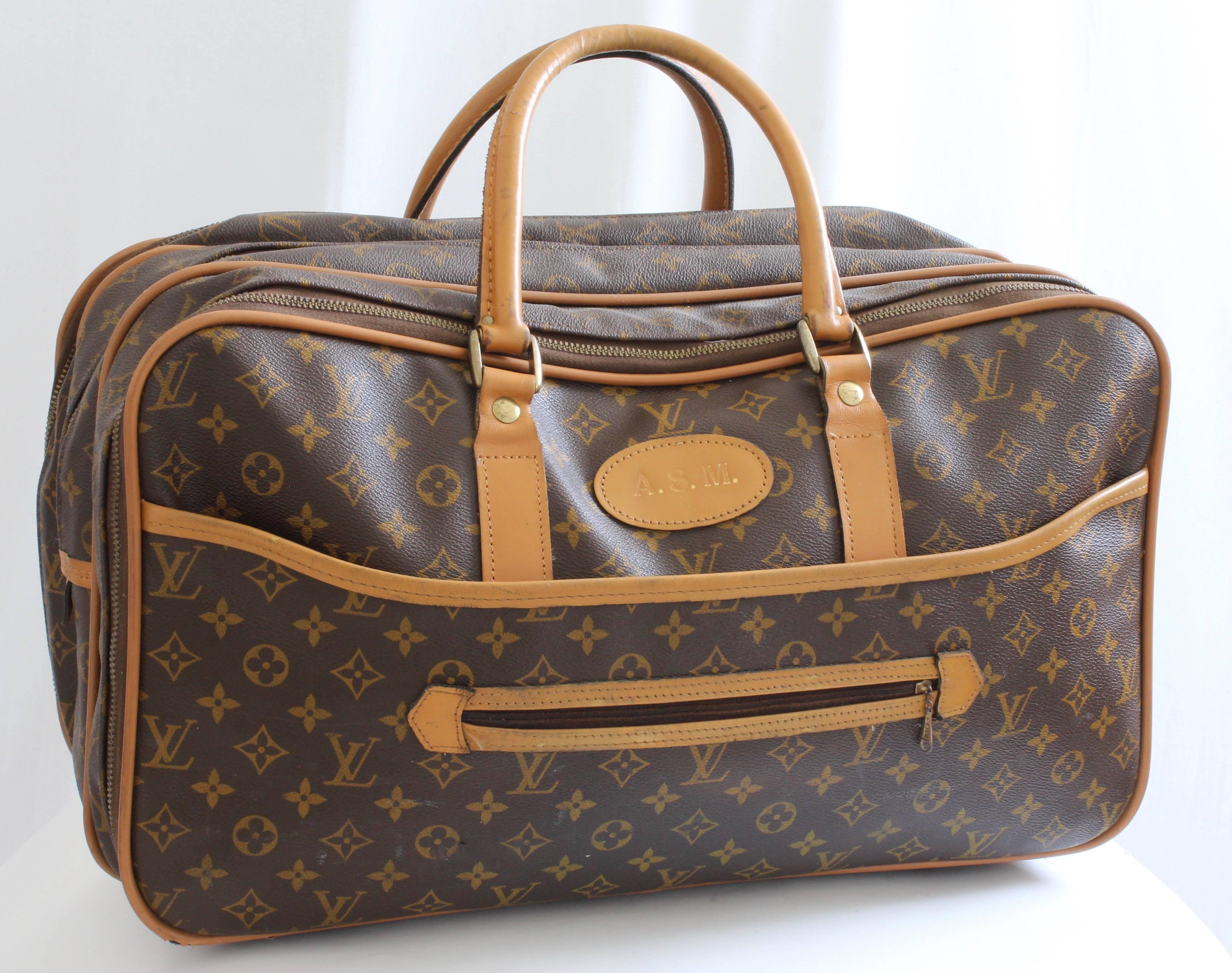 Brown Louis Vuitton Carry All Soft Side Suitcase Weekender Luggage French Company 70s 