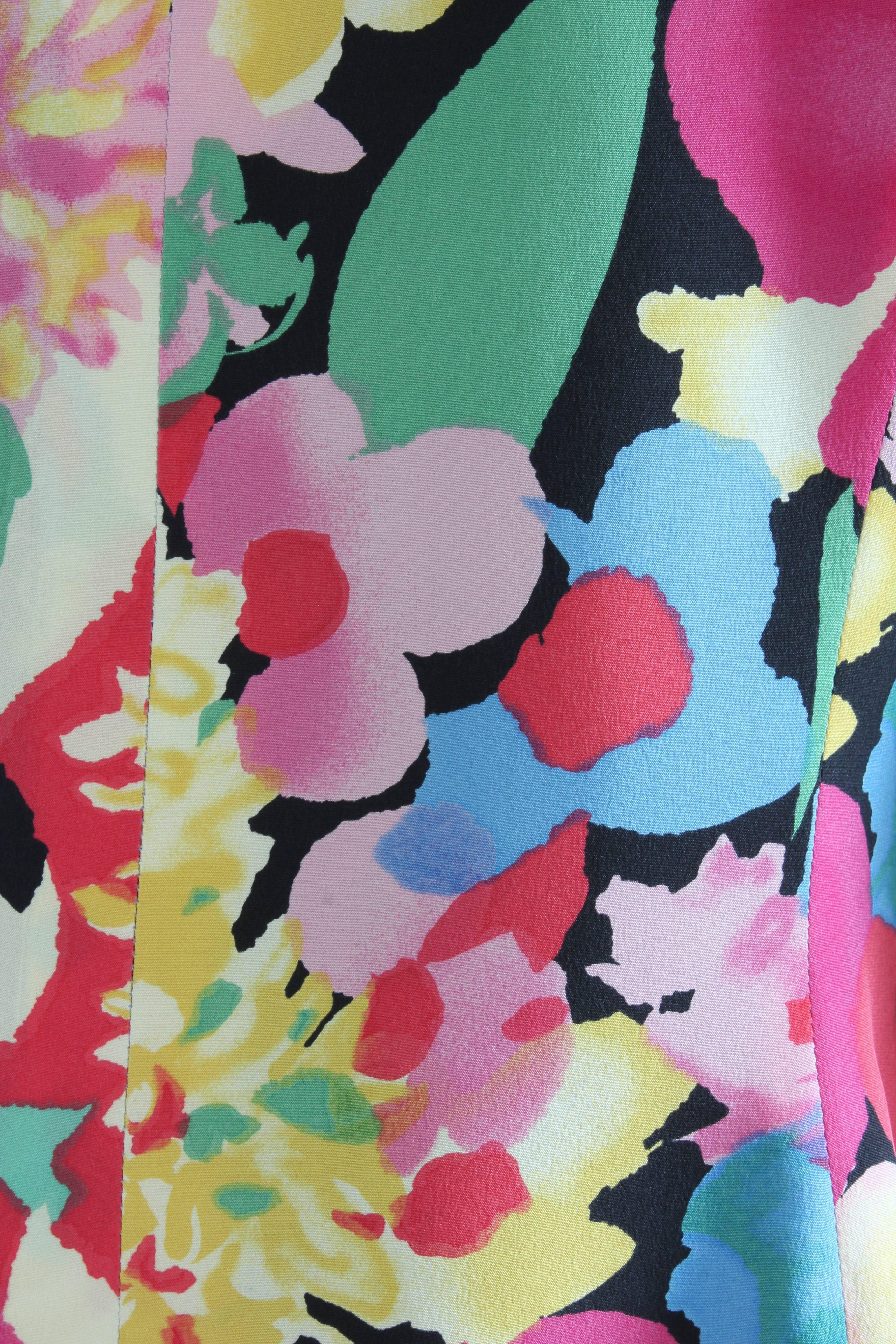 Ungaro Silk Jacket Floral Print Blazer Bold Abstract Multicolor Size M 1990s  1