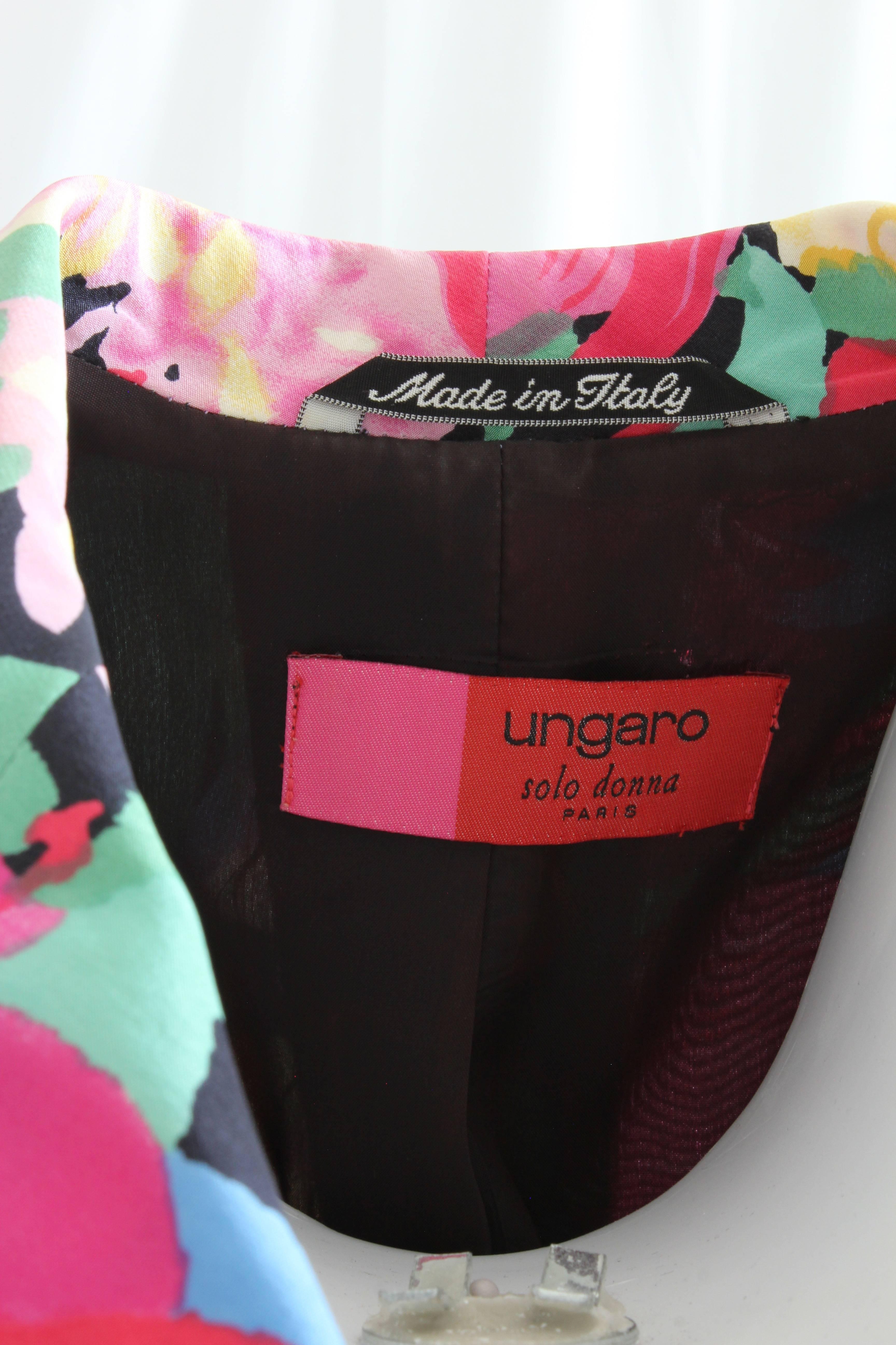 Ungaro Silk Jacket Floral Print Blazer Bold Abstract Multicolor Size M 1990s  3