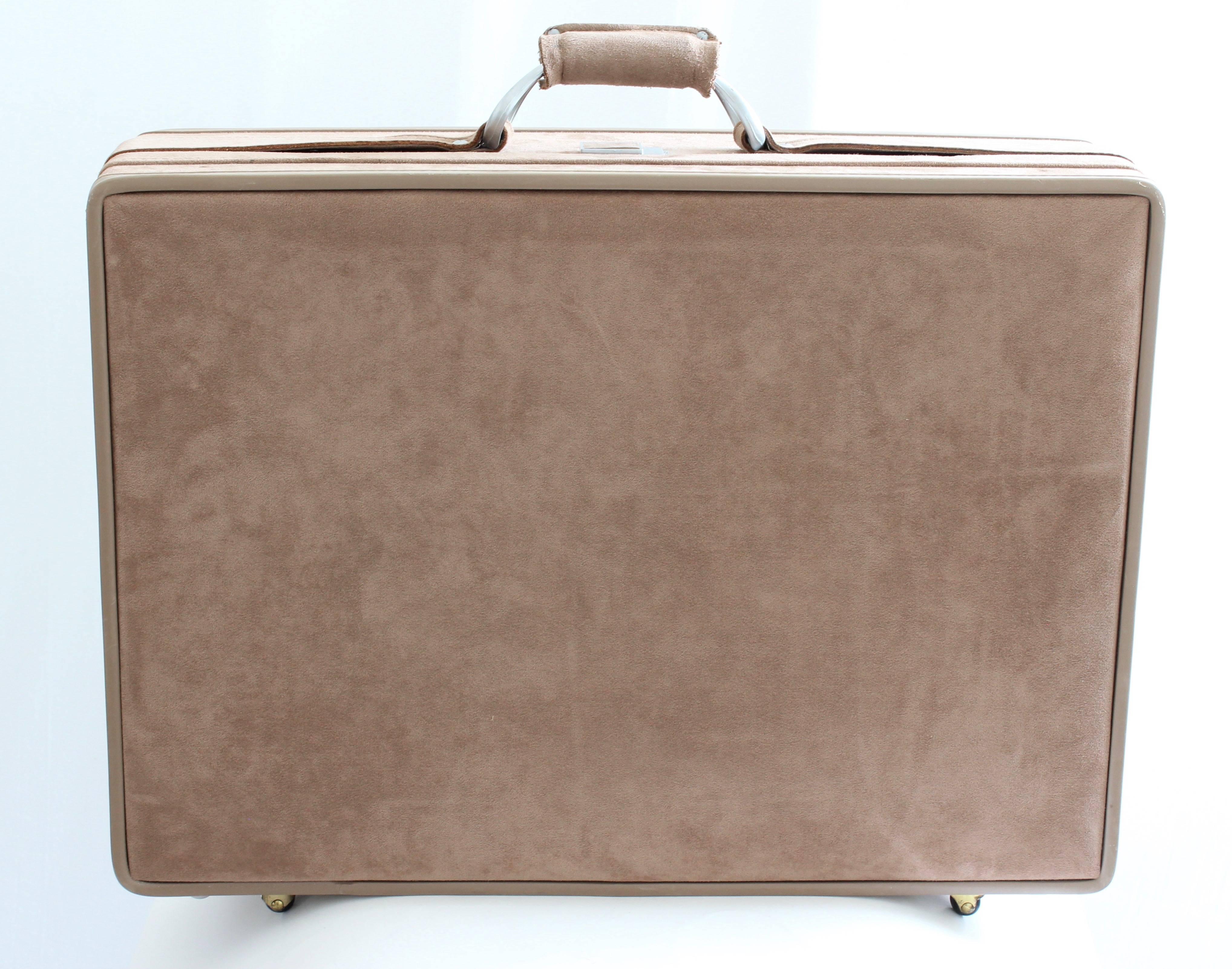 Brown Halston for Hartmann Sueded 25 Inch Rolling Suitcase with Keys and Luggage Tag