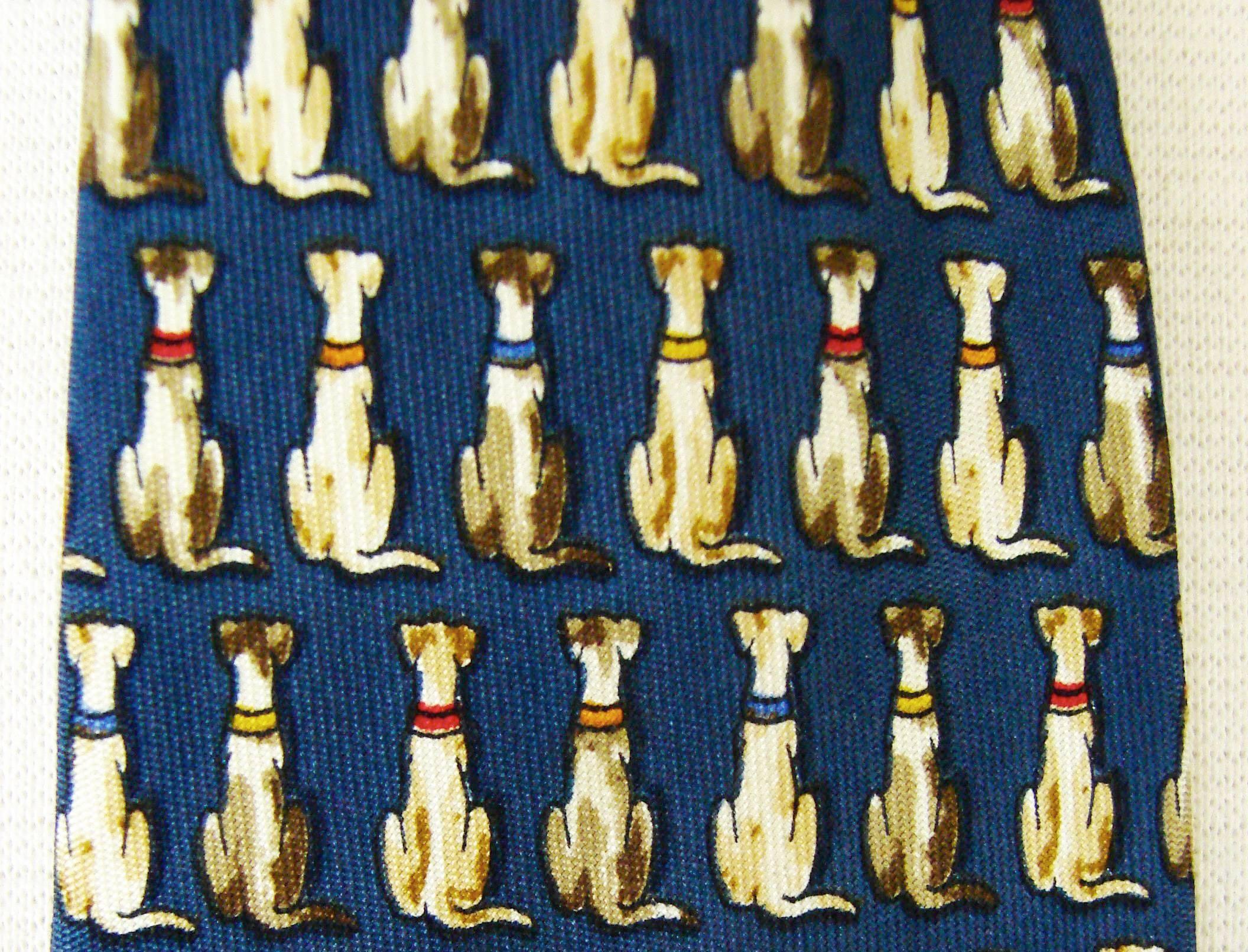 Men's Salvatore Ferragamo Whimsical Silk Neck Tie with Sitting Dogs 1990s