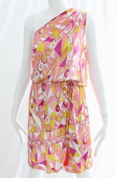 Emilio Pucci Pink Multicolor Print One Shoulder Dress Romper