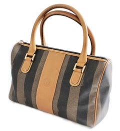 Fendi Speedy Bag Tote Pequin Stripe Canvas with Leather Trim Vintage 80s