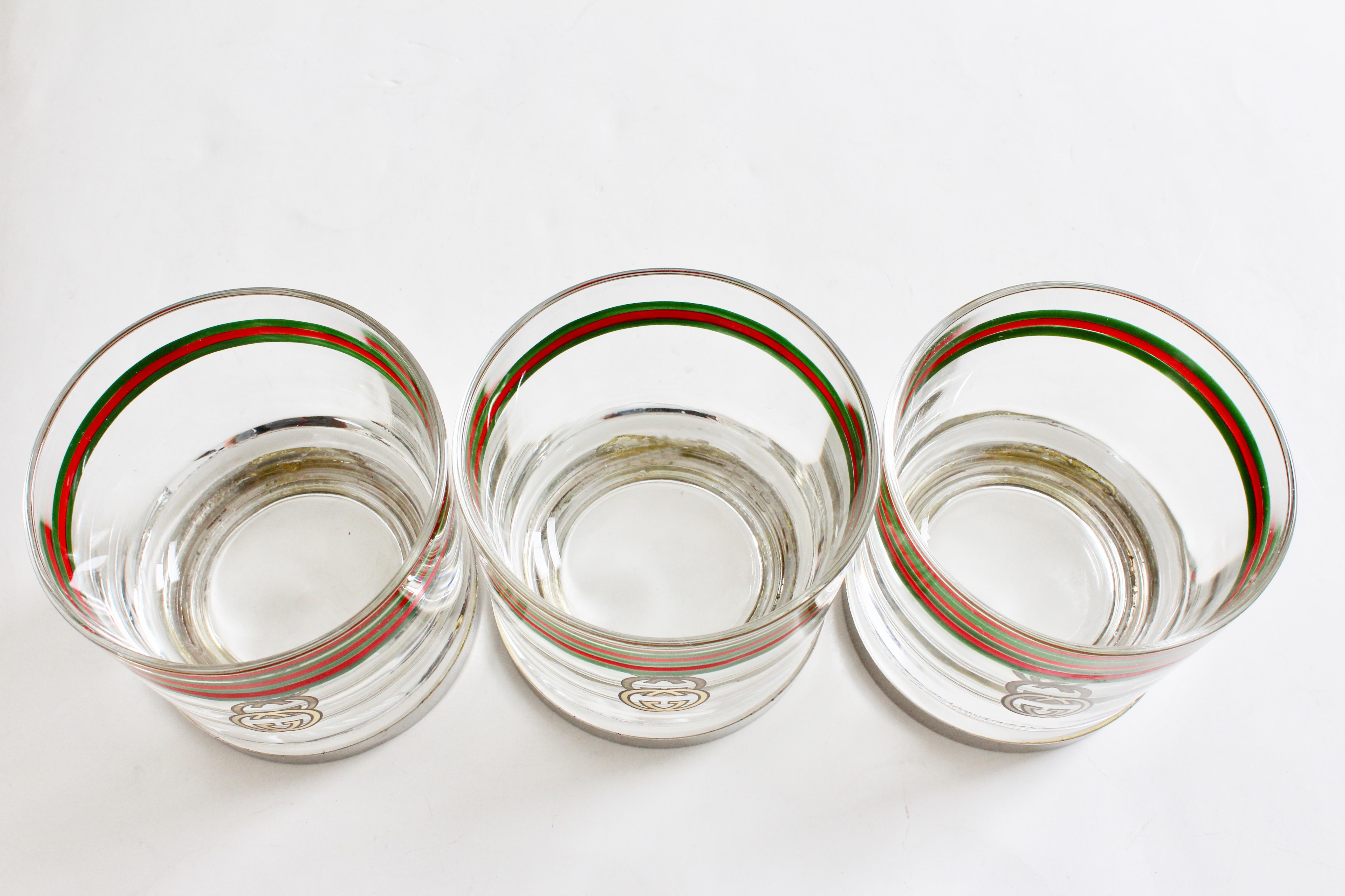 Rare Gucci Cocktail Glasses Barware Set of 3 with Silver Base Vintage 70s  1