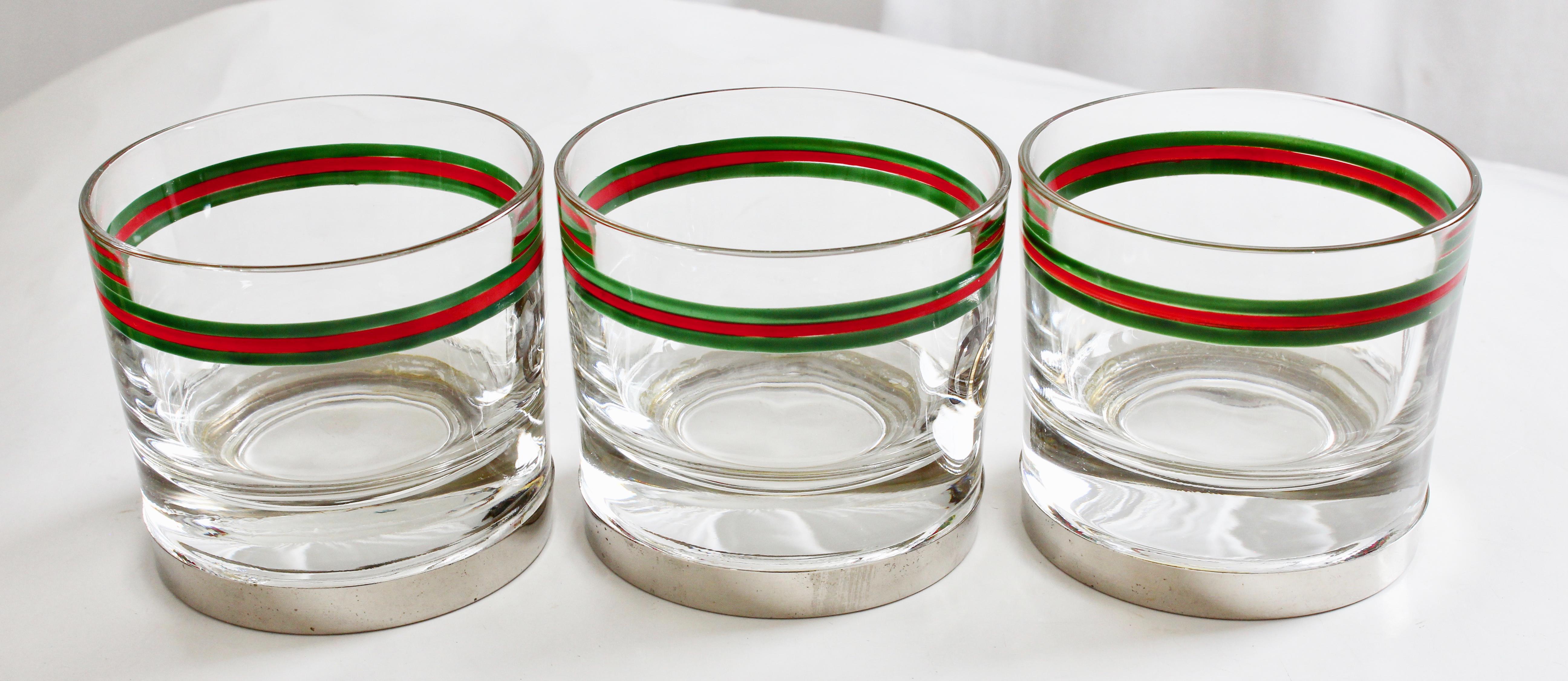 Women's or Men's Rare Gucci Cocktail Glasses Barware Set of 3 with Silver Base Vintage 70s 