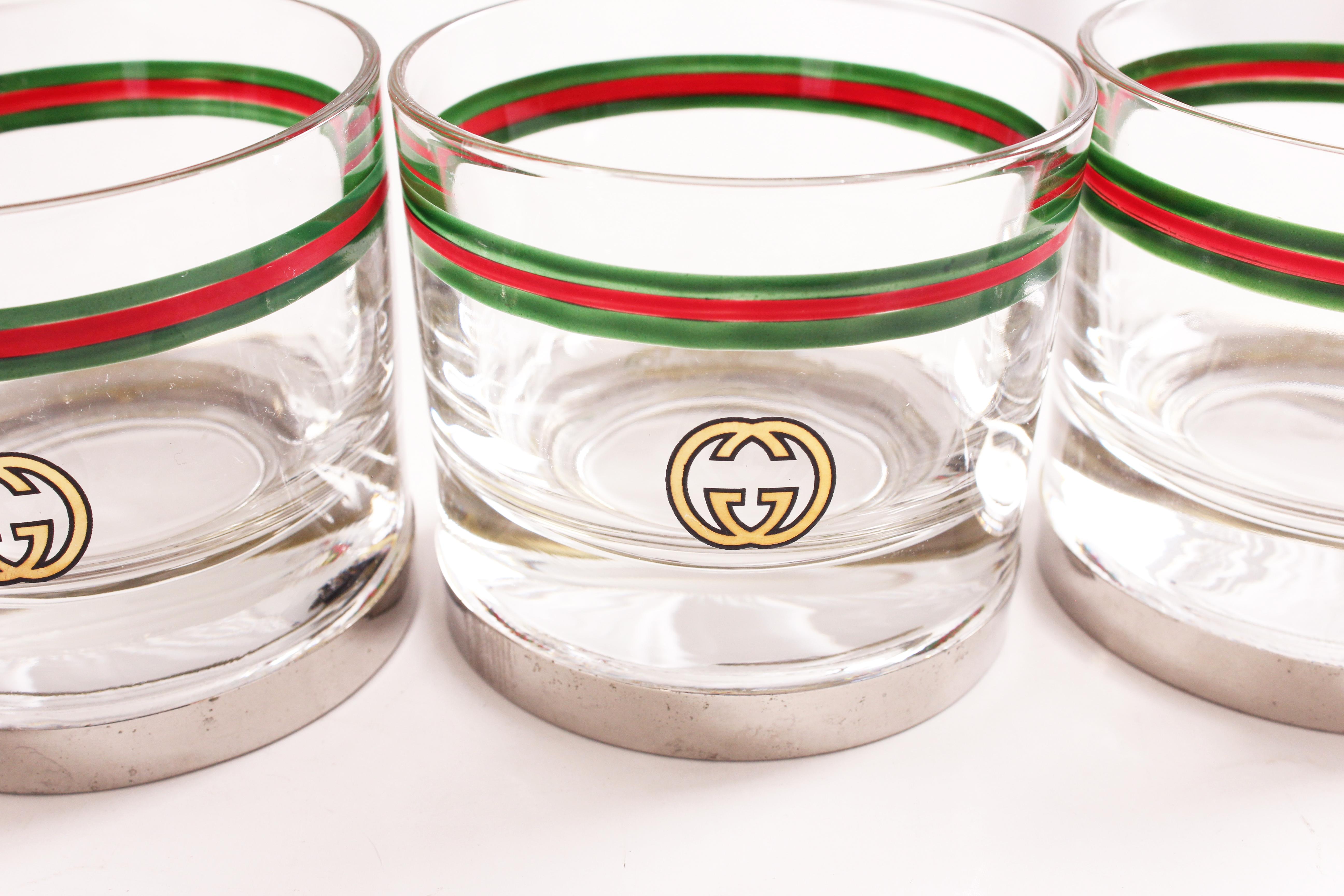 Rare Gucci Cocktail Glasses Barware Set of 3 with Silver Base Vintage 70s  3