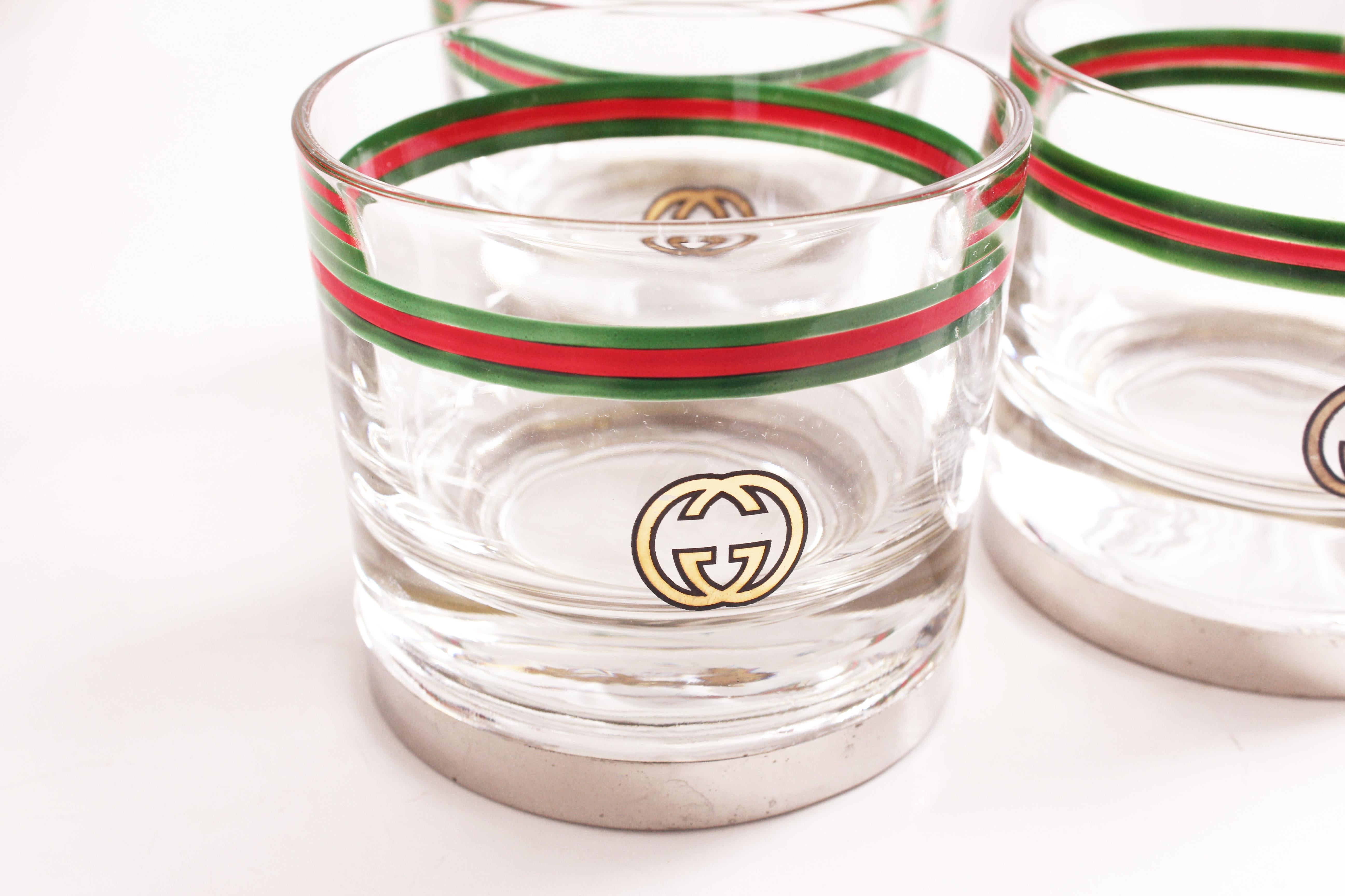 Rare Gucci Cocktail Glasses Barware Set of 3 with Silver Base Vintage 70s  4