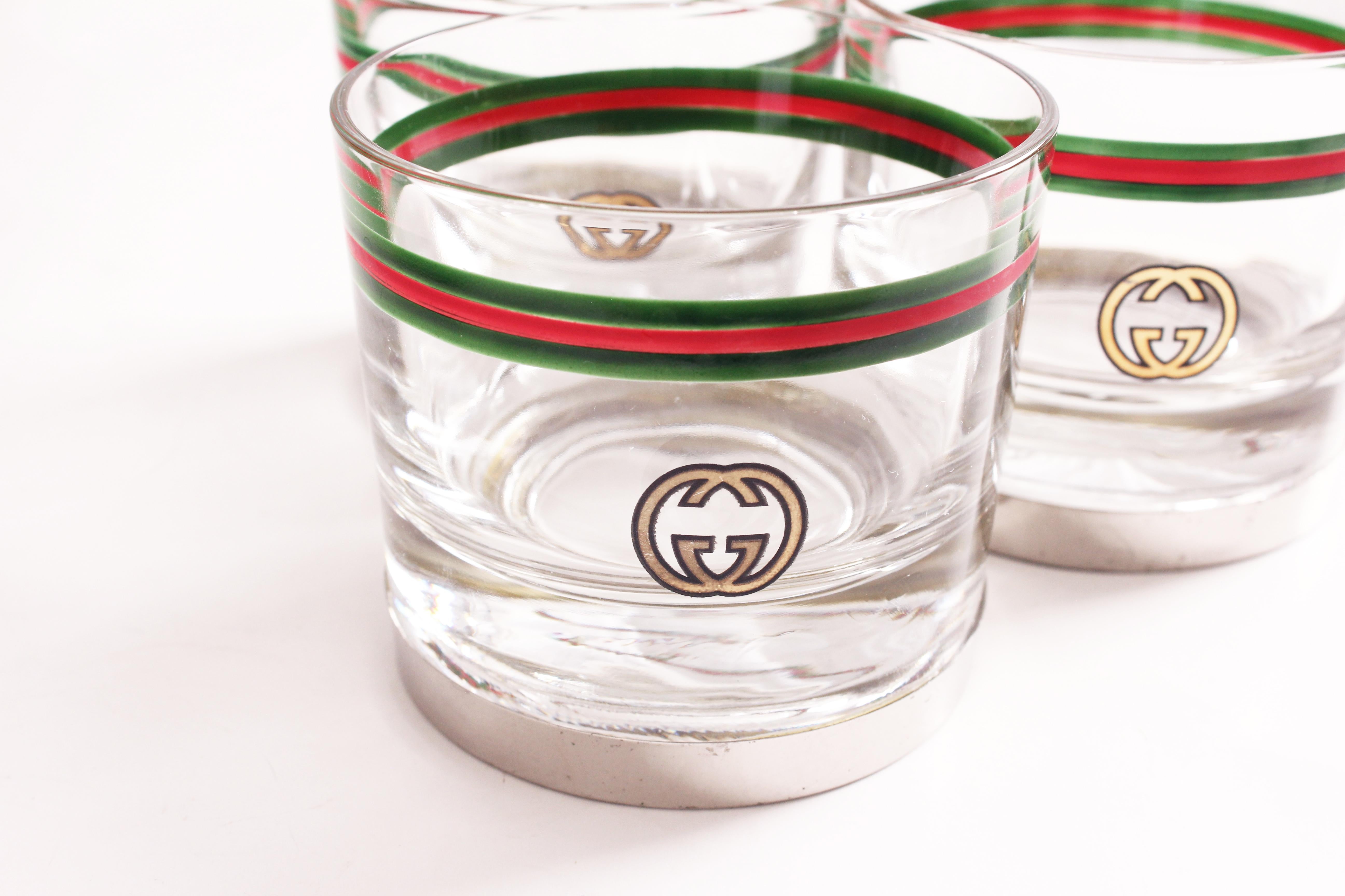 Rare Gucci Cocktail Glasses Barware Set of 3 with Silver Base Vintage 70s  5