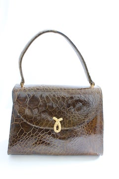 Bellestone Top Handle Alligator Bag with Mirror and Coin Purse, 1950s