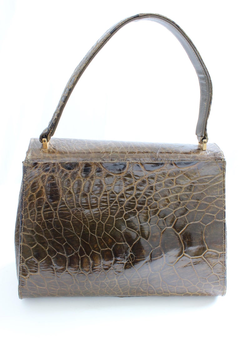 Bellestone Top Handle Alligator Bag with Mirror and Coin Purse, 1950s at 1stdibs