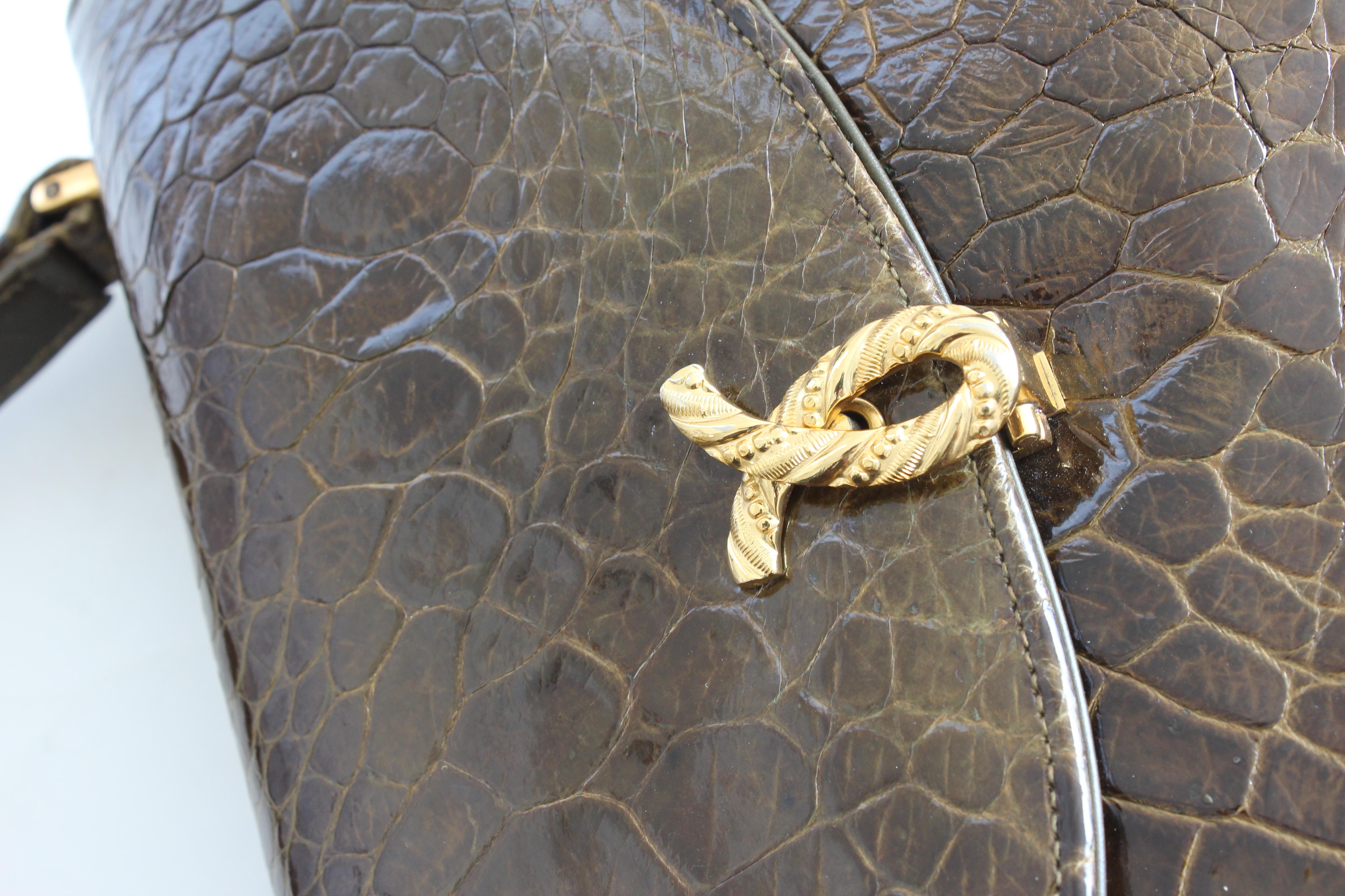 Bellestone Top Handle Alligator Bag with Mirror and Coin Purse, 1950s 1