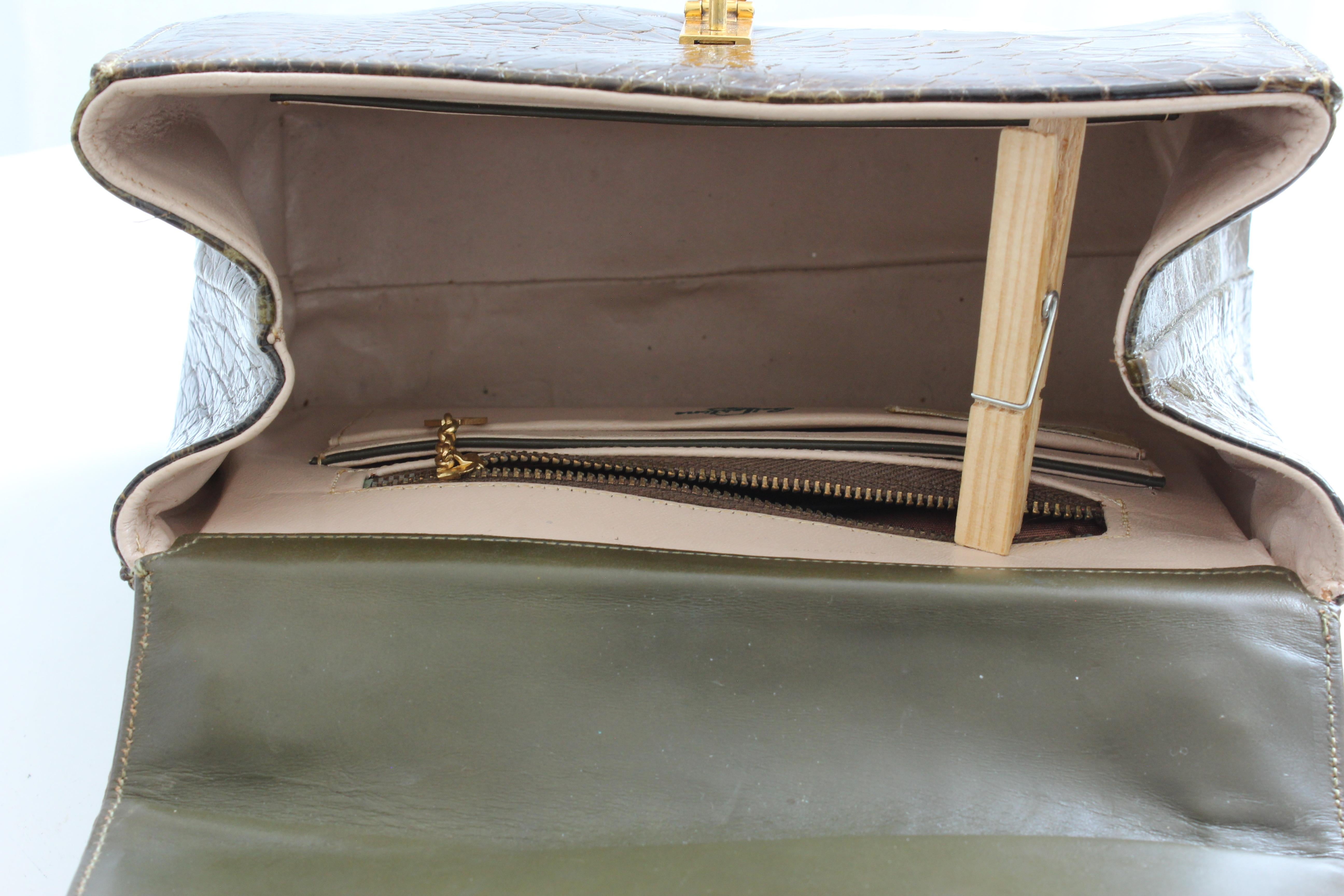 Bellestone Top Handle Alligator Bag with Mirror and Coin Purse, 1950s 2