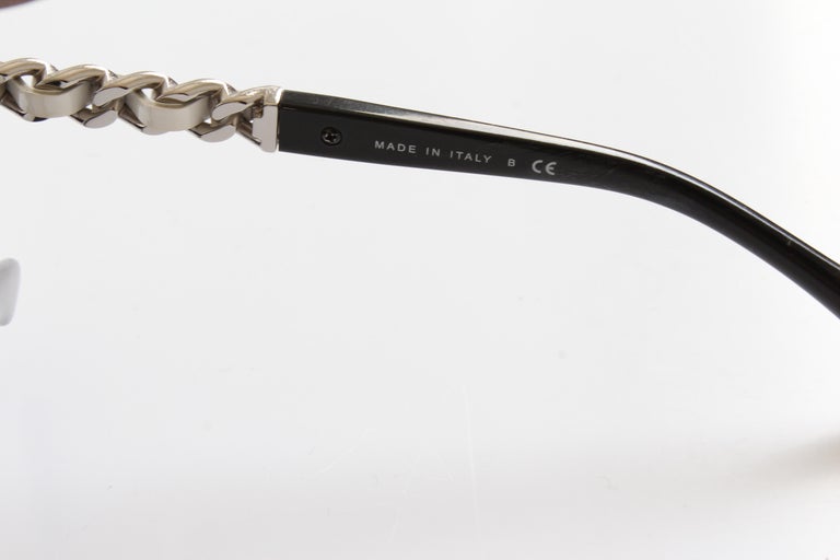 Chanel Cat Eye Silver Chain White Leather Sunglasses with Case, 5260-Q at  1stDibs