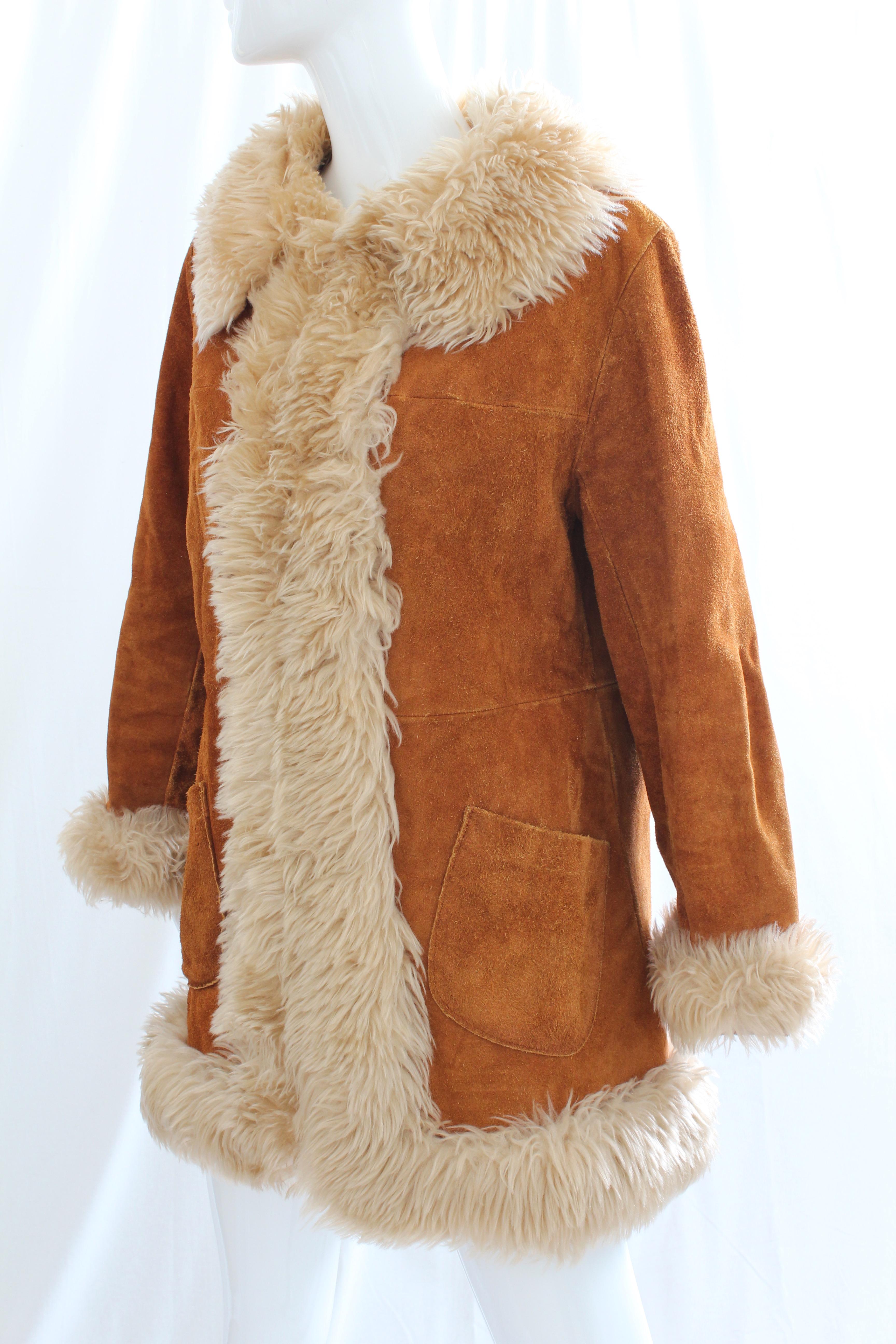 Vintage 70s Wildleder Mantel Penny Lane fast berühmt Stil Größe 12 (Braun)