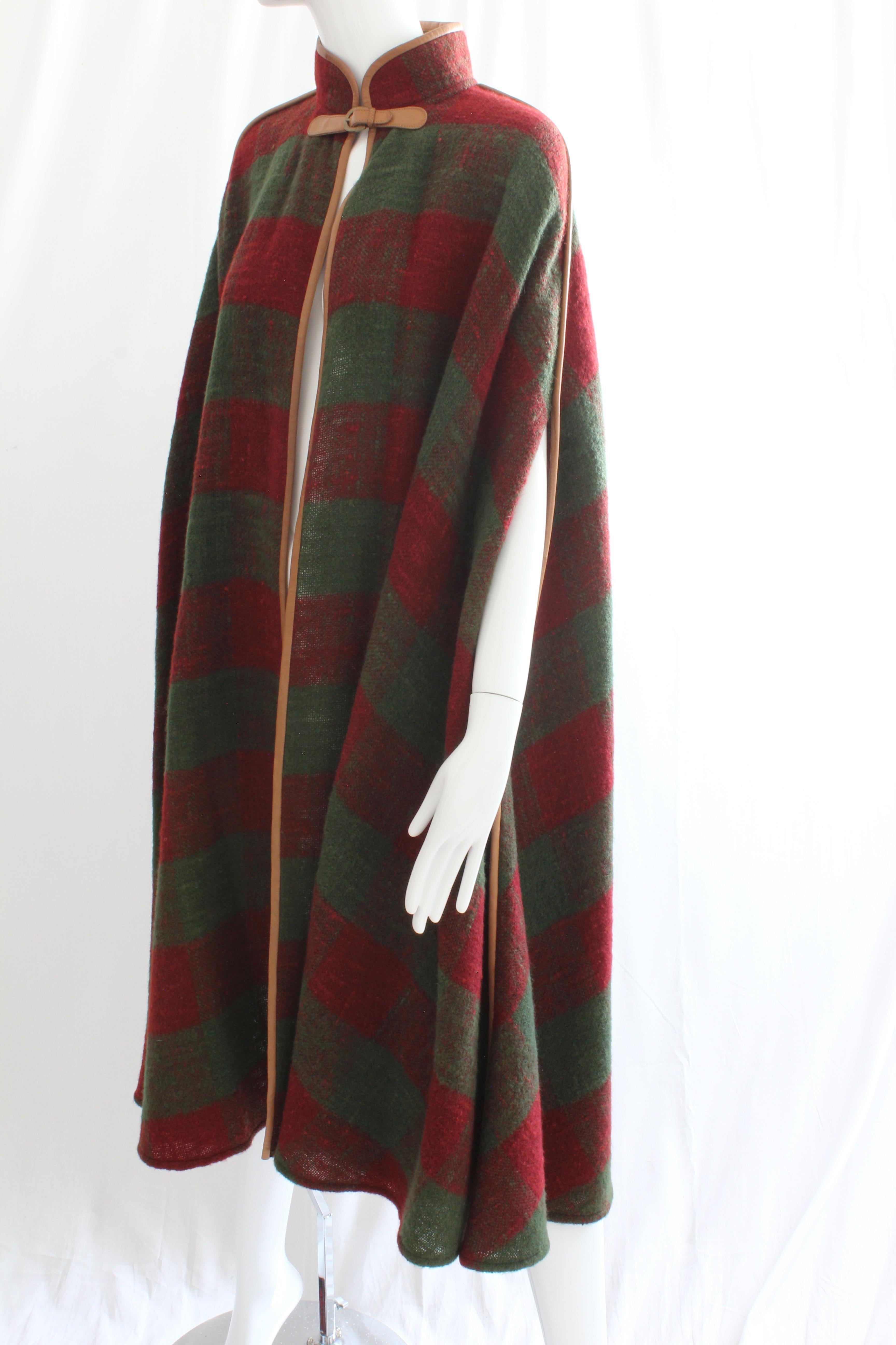 Women's Rare Gucci Wool Cape Leather Trim Striped Web with Equestrian Motif Buckle 42