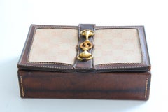 Vintage Gucci Trinket Box Desk Accessory GG Canvas Logo Horse Bit Detail 60s