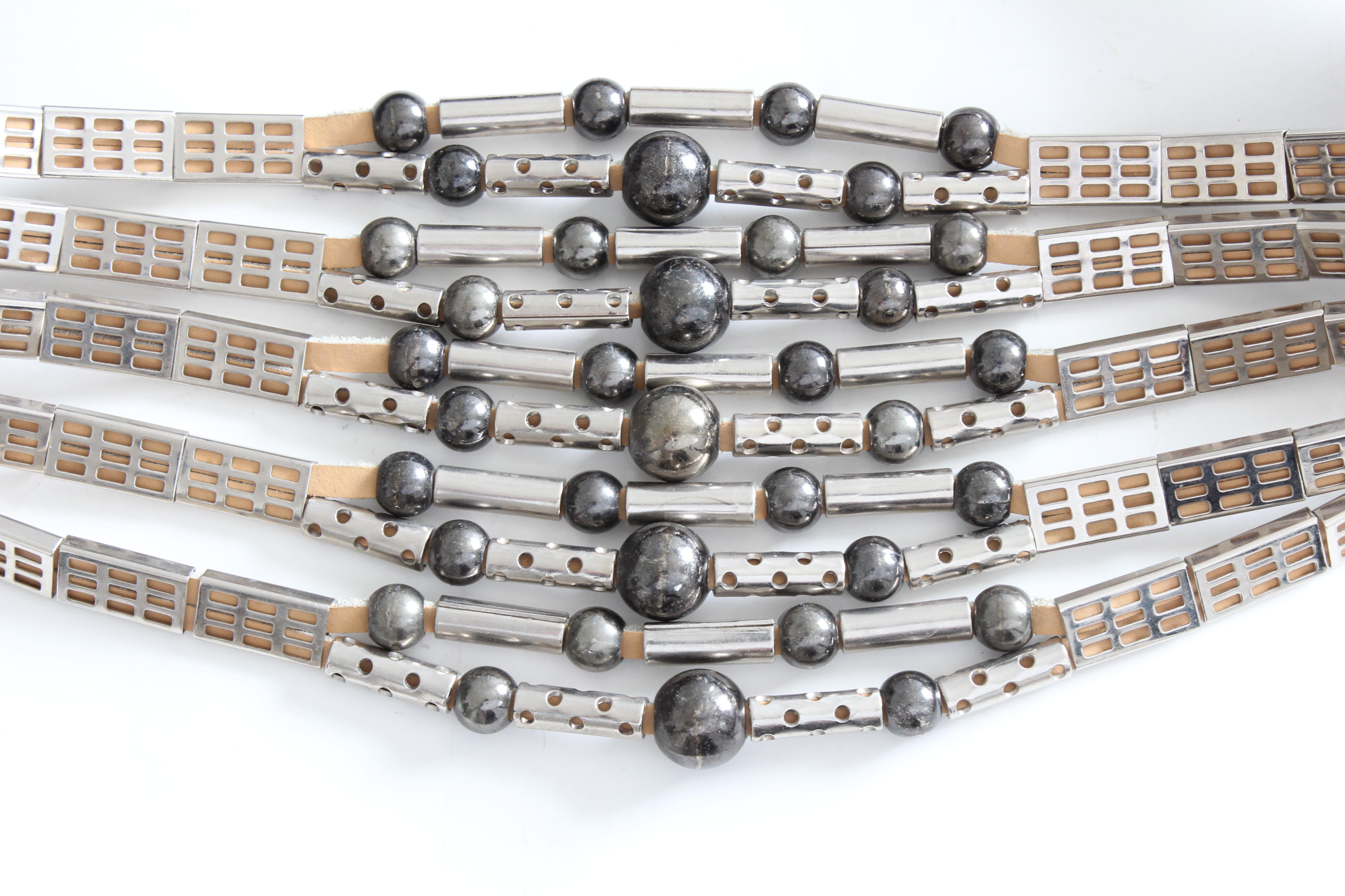 Avignon Spain Modernist Silver Multi-Chain and Leather Statement Belt   In Good Condition In Port Saint Lucie, FL