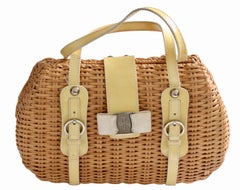 Salvatore Ferragamo Wicker Bag with Yellow Patent Leather Trim