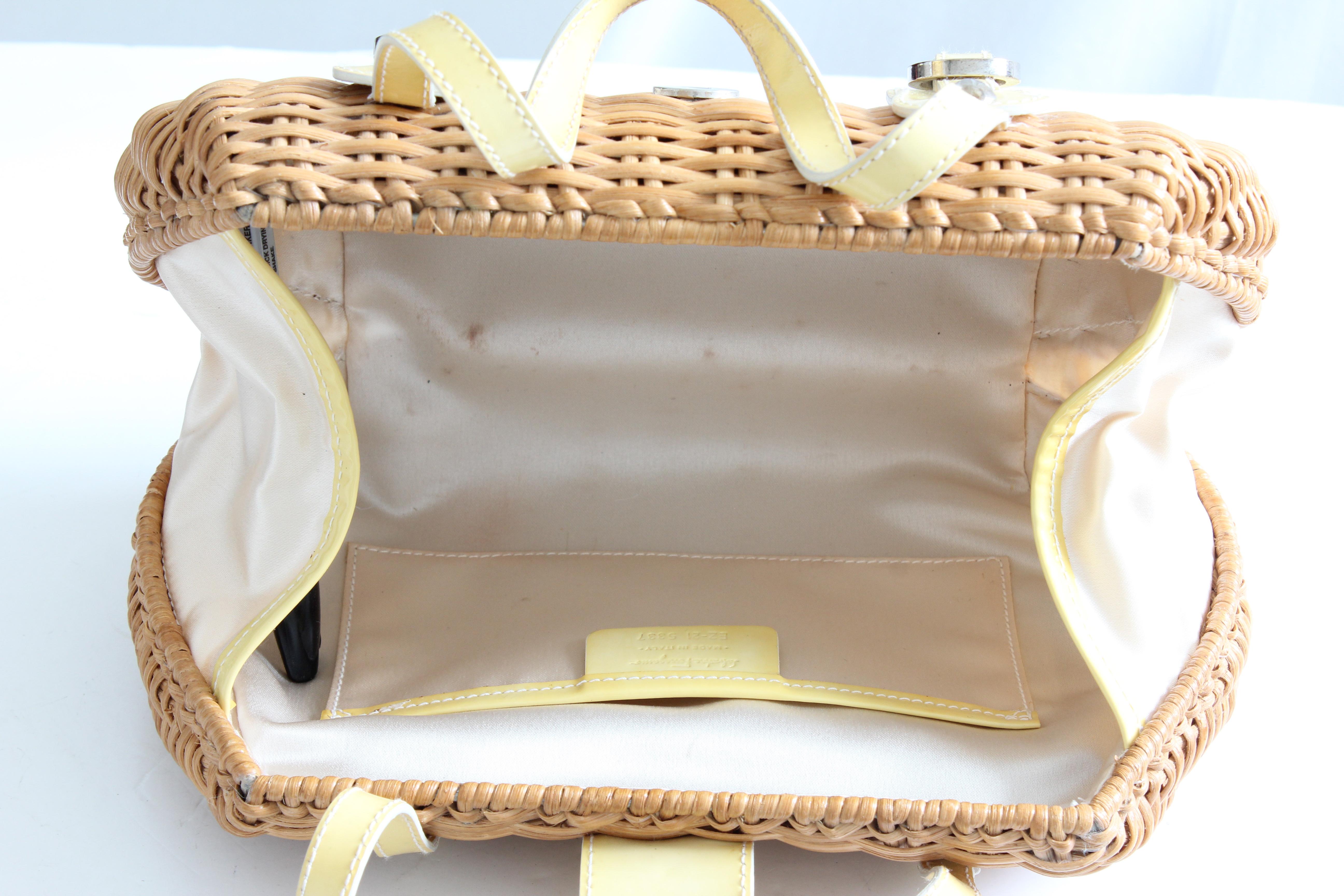 Salvatore Ferragamo Wicker Bag with Yellow Patent Leather Trim 3