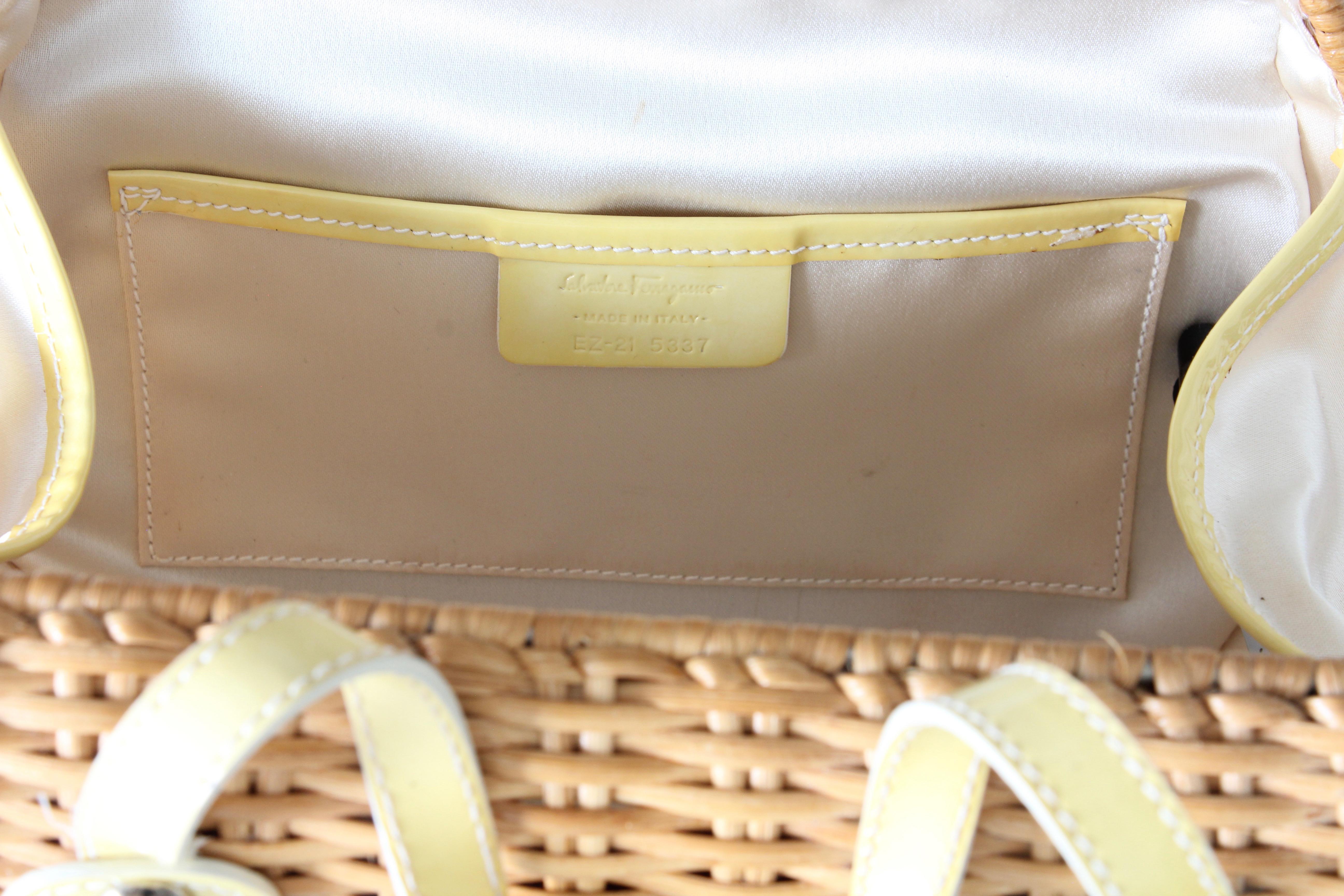 Salvatore Ferragamo Wicker Bag with Yellow Patent Leather Trim 1