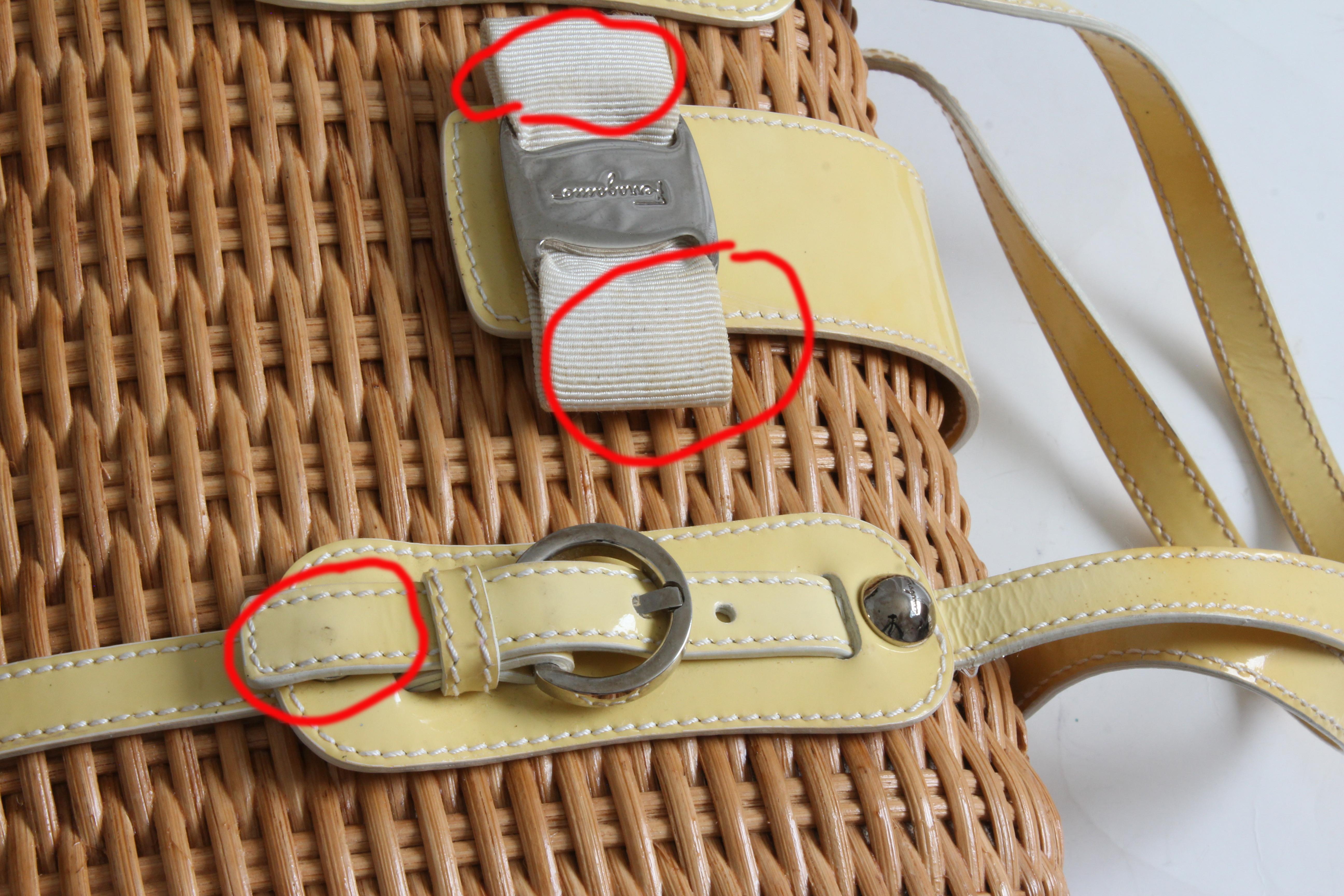 Salvatore Ferragamo Wicker Bag with Yellow Patent Leather Trim 5