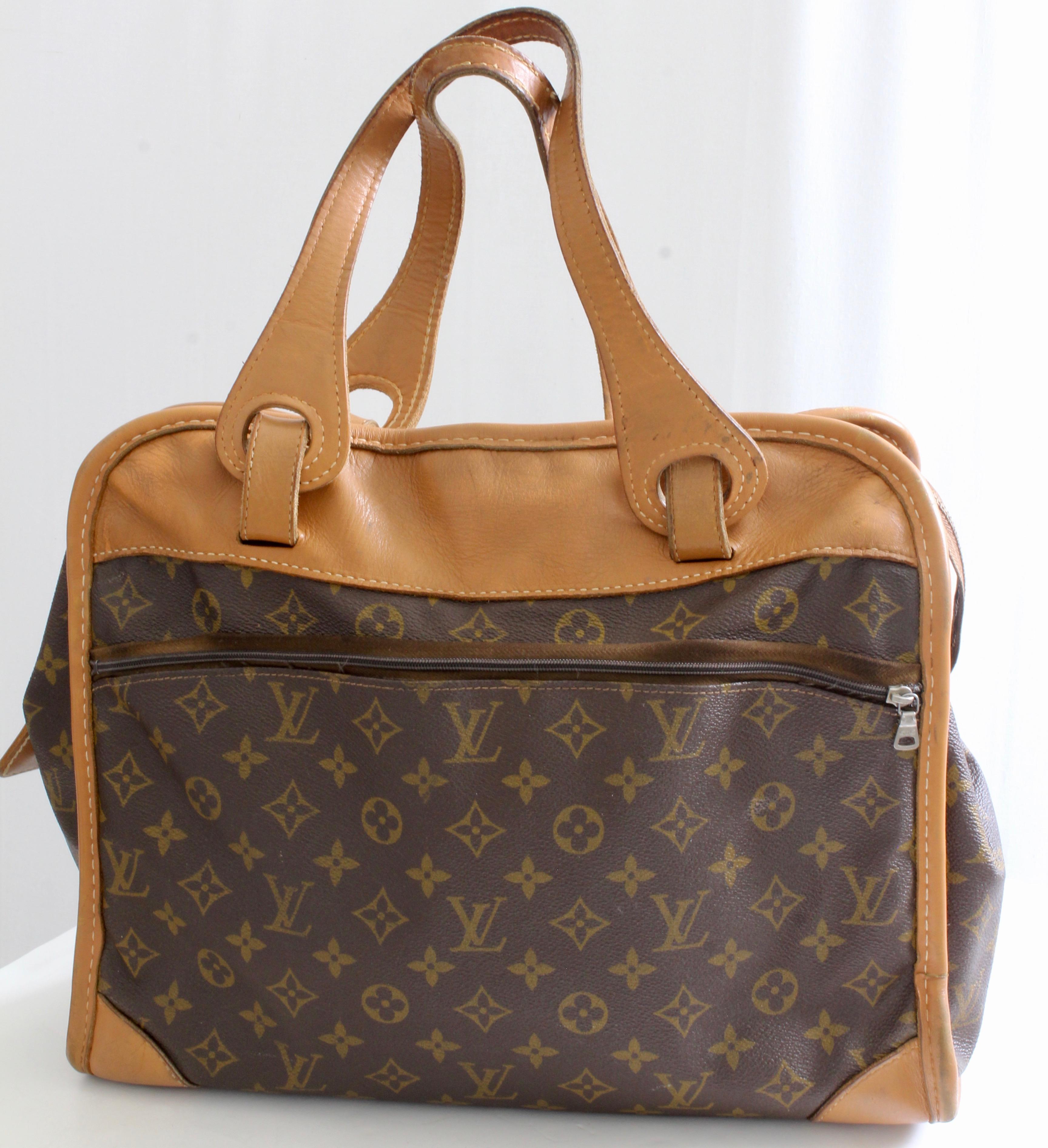Louis Vuitton Carry On Bag Travel Tote Monogram Canvas & Leather French Co 1970s 2