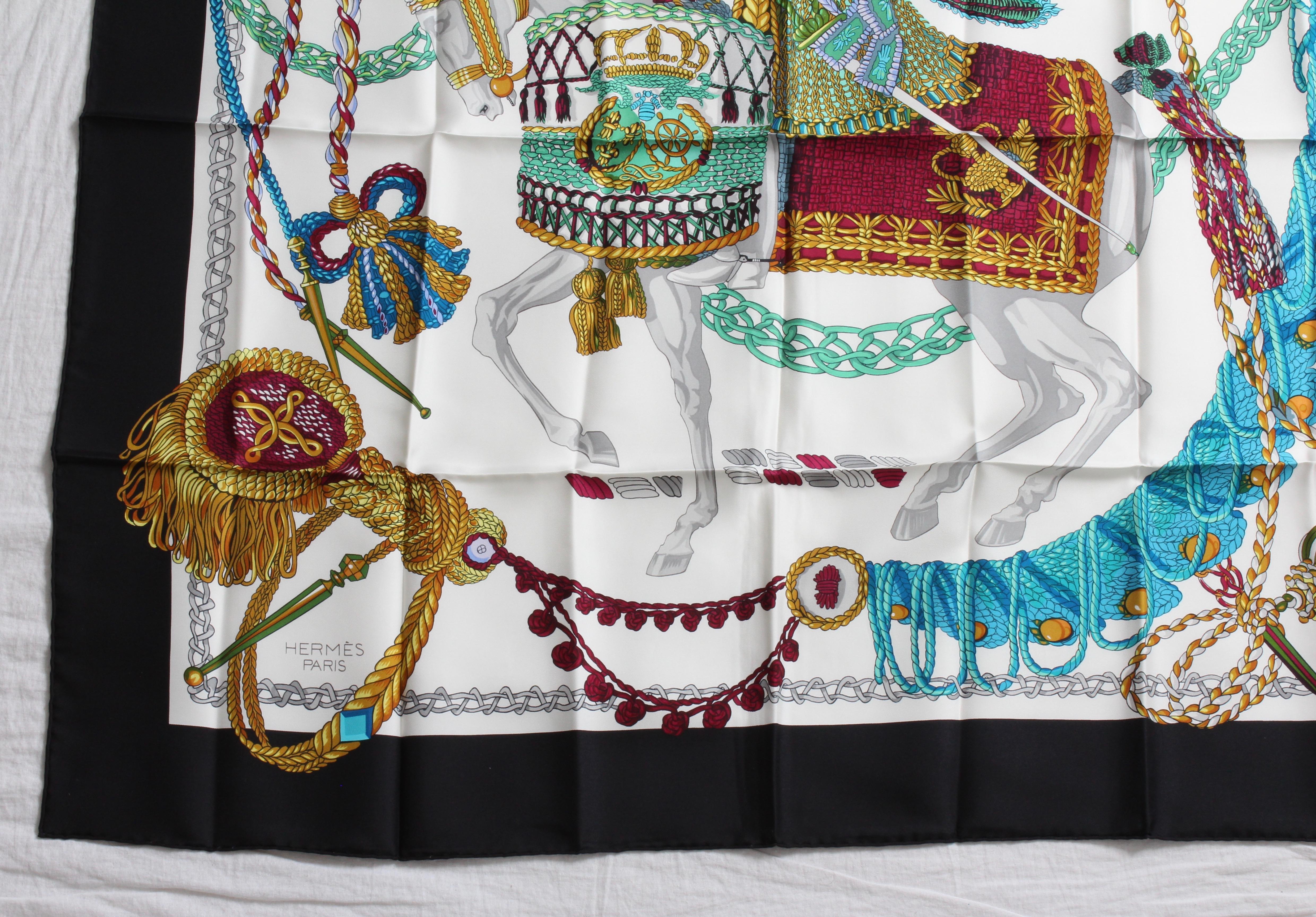 Women's or Men's Hermes Silk Twill Scarf 90cm Le Timbalier by Francoise Heron New in Box 2001