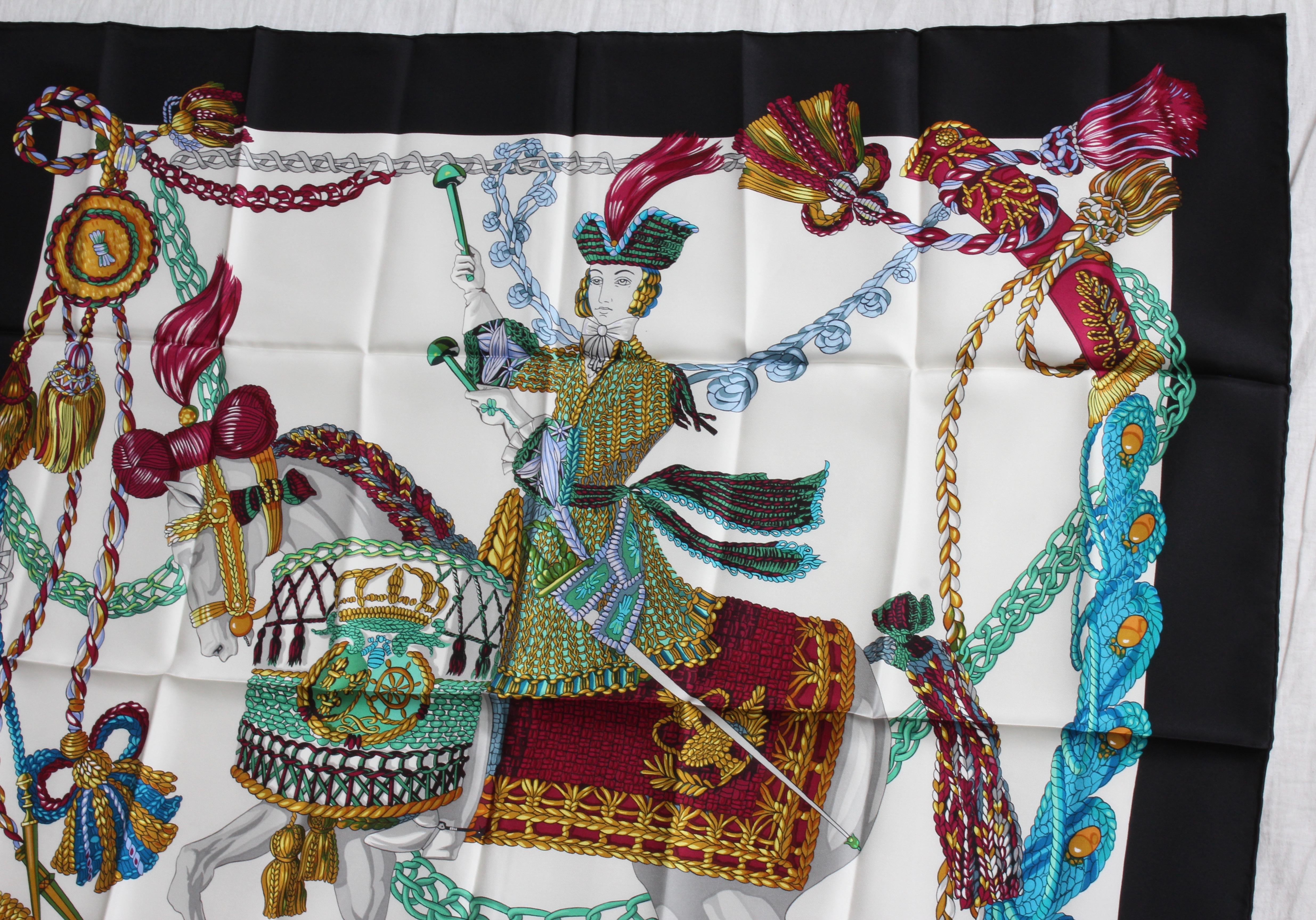 Hermes Silk Twill Scarf 90cm Le Timbalier by Francoise Heron New in Box 2001 In New Condition In Port Saint Lucie, FL