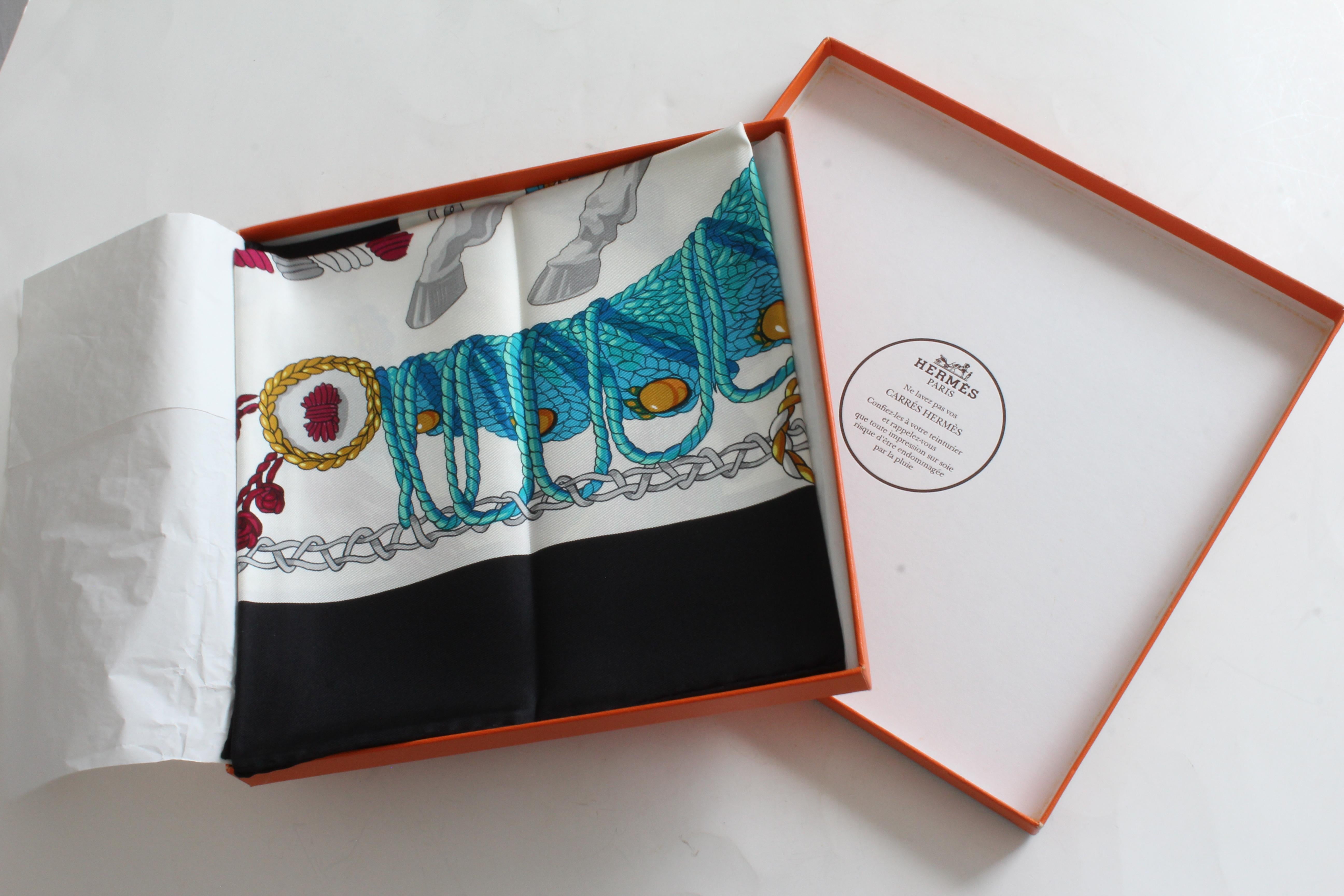 Hermes Silk Twill Scarf 90cm Le Timbalier by Francoise Heron New in Box 2001 4
