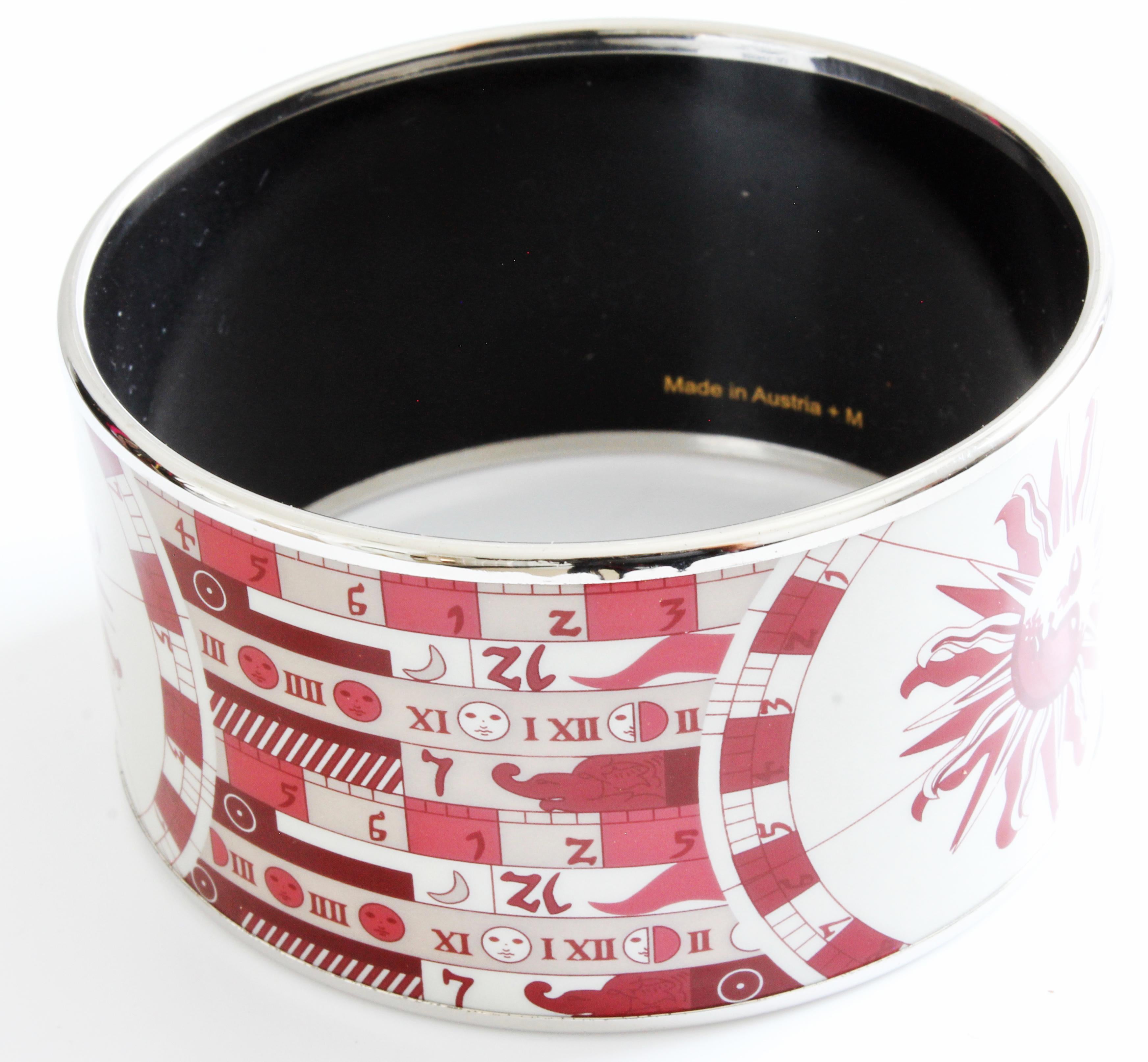 Contemporary Hermes 65 Red Sun Zodiac Astrologie Extra Wide Printed Enamel Bracelet 