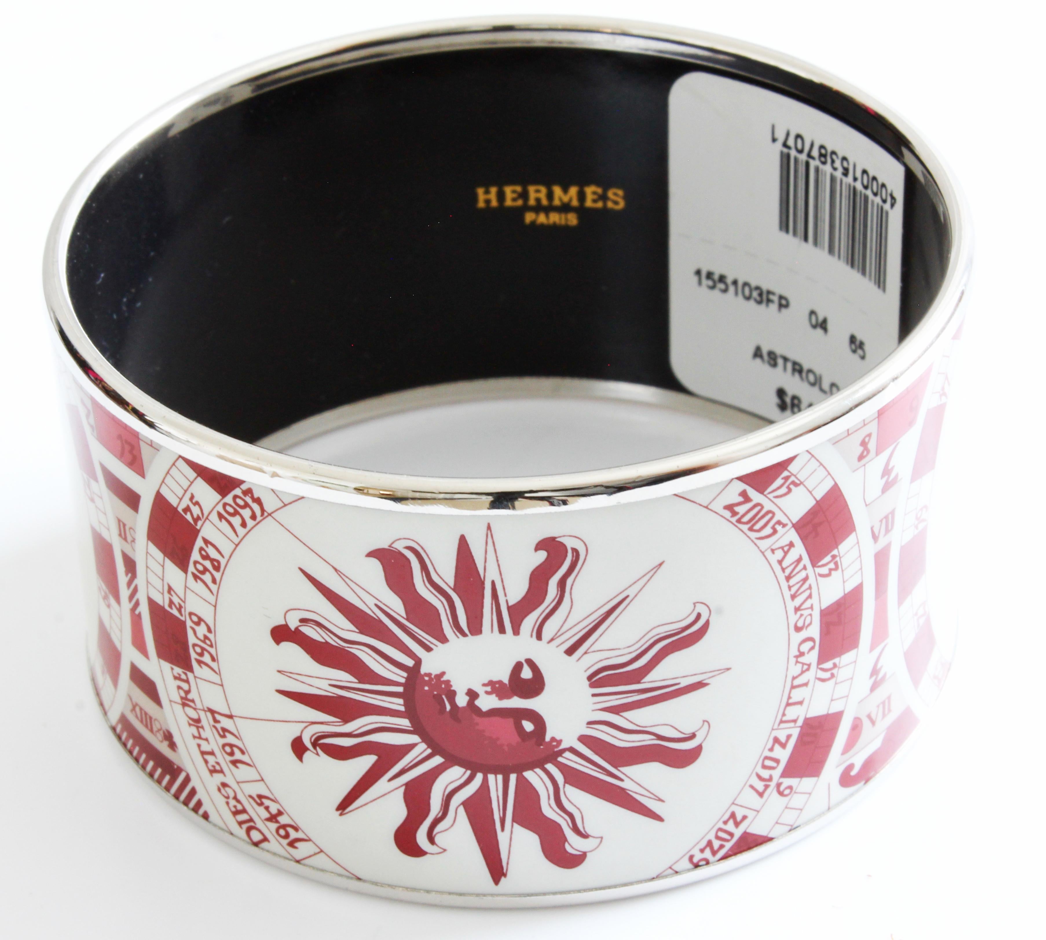 Hermes 65 Red Sun Zodiac Astrologie Extra Wide Printed Enamel Bracelet  1